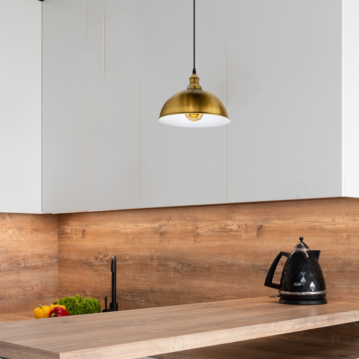 Relicelectrical Vintage Industrial Yellow Brass Dome Pendant Light - E26 Base Hanging Ceiling Fixture