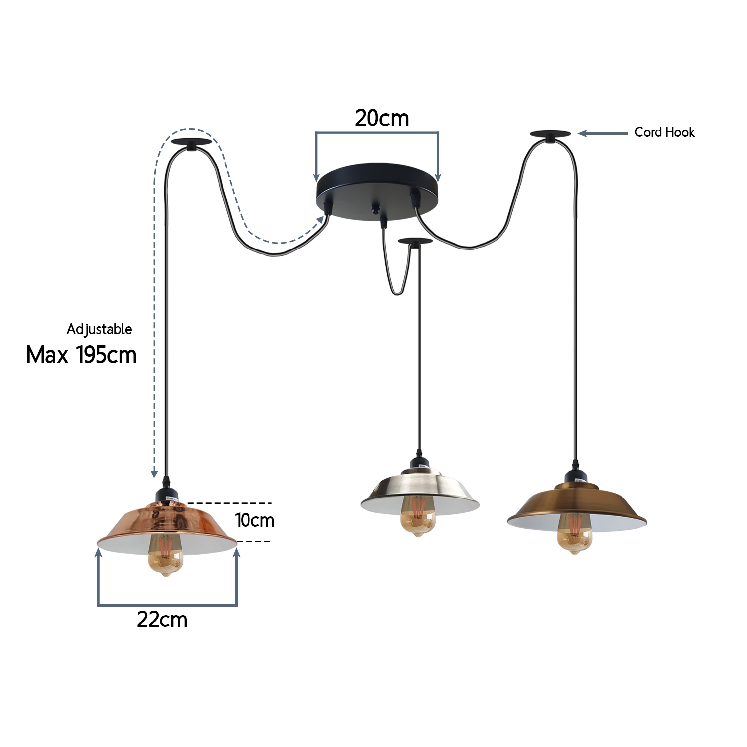 Suspension de style araignée de style araignée avec 3 lampes multicolores suspendues de RelicElectrical pour le bardeau et le bar de cuisine