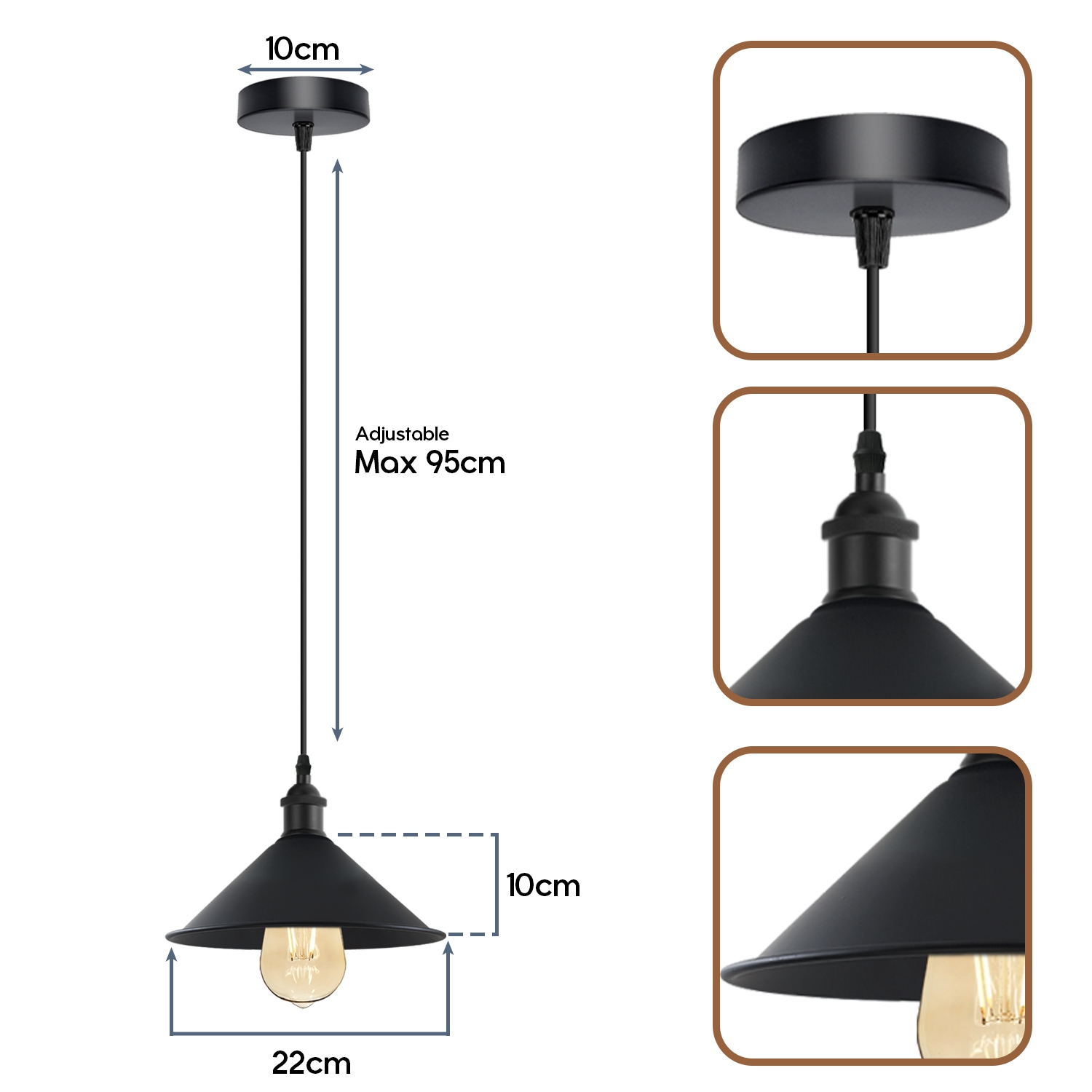 Relicelectrical Vintage Black Ceiling Pendant Hanging Light