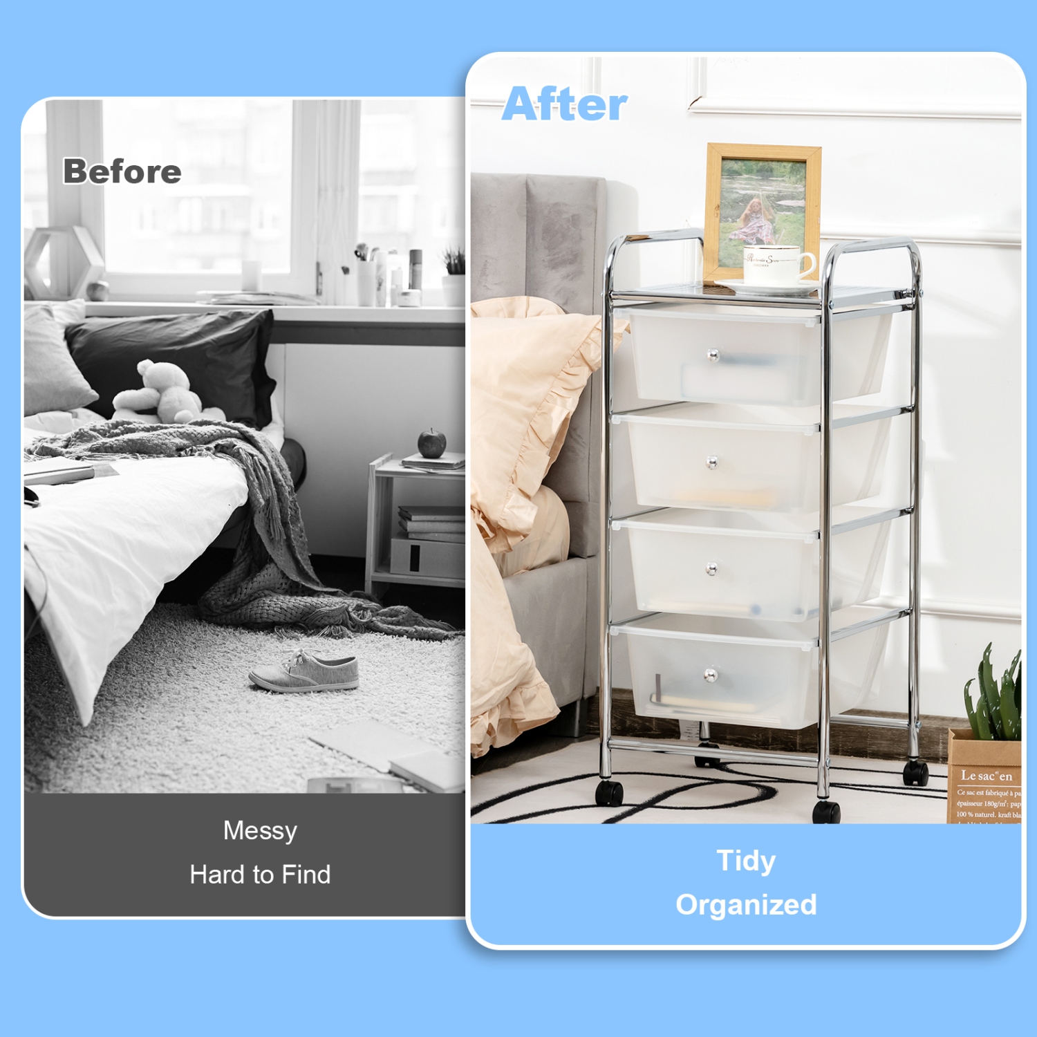 Topbuy 4 Drawer Cart Storage Container Bins with wheels for Home&School&Office