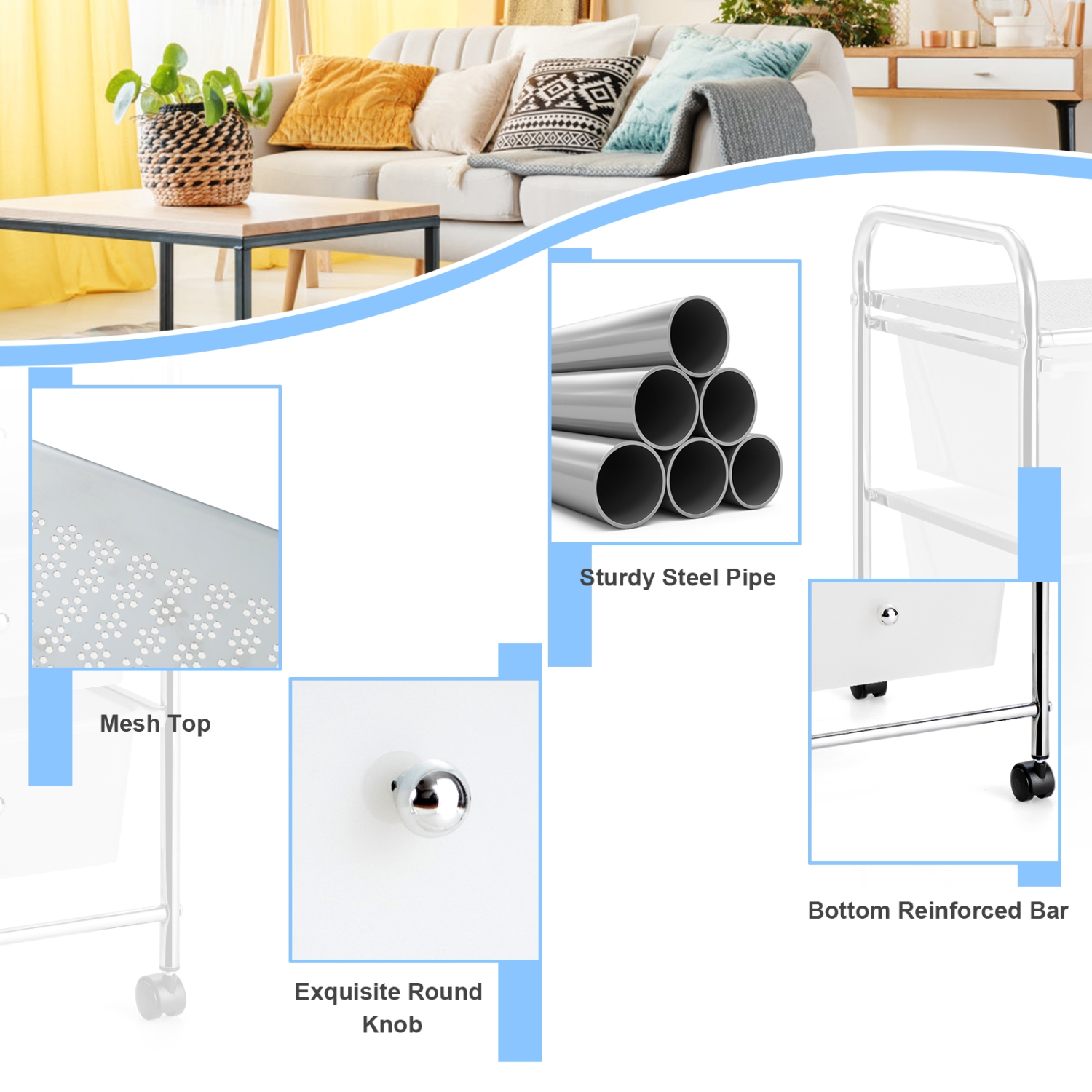 Topbuy 4 Drawer Cart Storage Container Bins with wheels for Home&School&Office