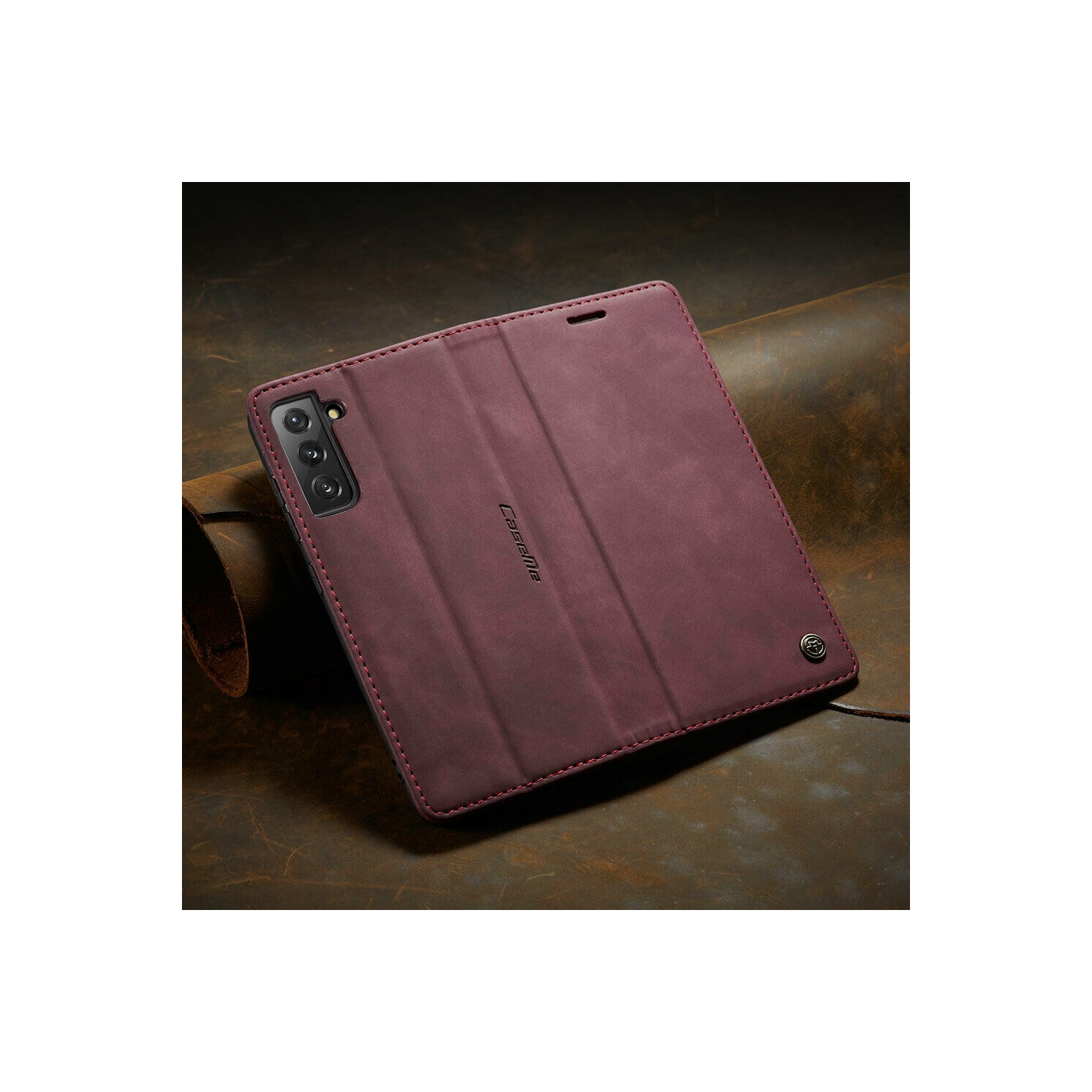 CaseMe Coque pour Samsung Galaxi S22 étui portefeuille en cuir au design classique avec fente pour carte et fermeture magnétique -Rouge