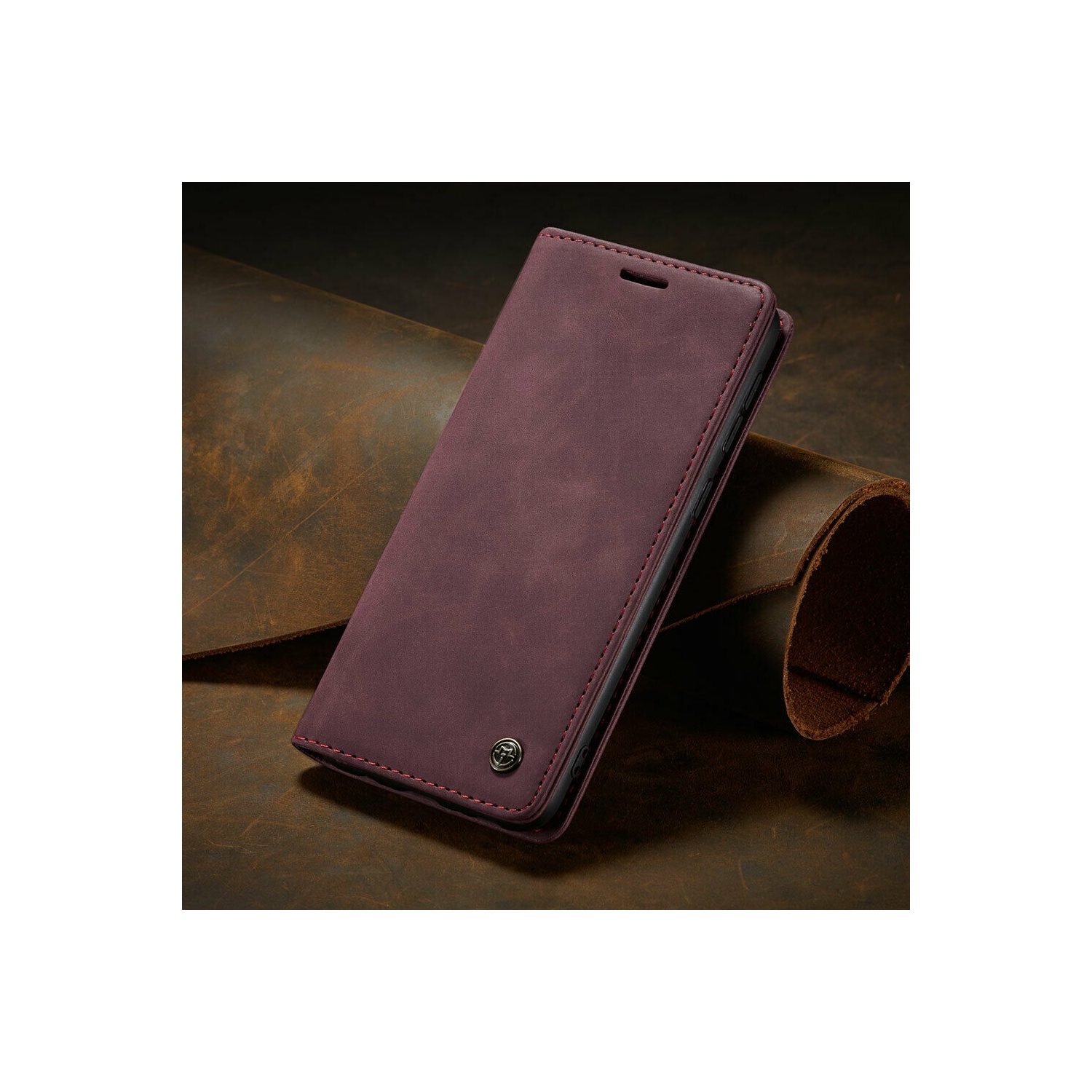 CaseMe Coque pour Samsung Galaxi S22 étui portefeuille en cuir au design classique avec fente pour carte et fermeture magnétique -Rouge