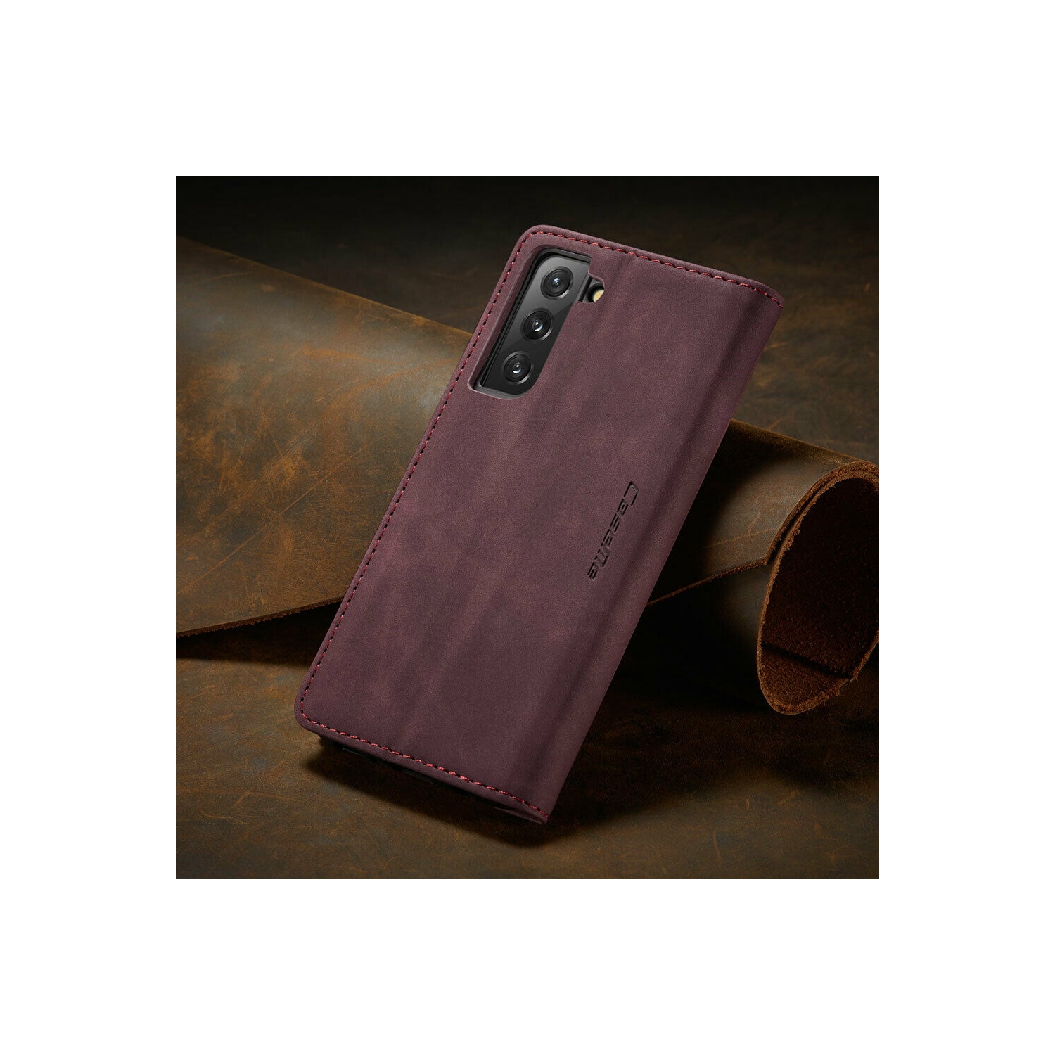 CaseMe Coque pour Samsung Galaxi S22 étui portefeuille en cuir au design classique avec fente pour carte et fermeture magnétique -Rouge