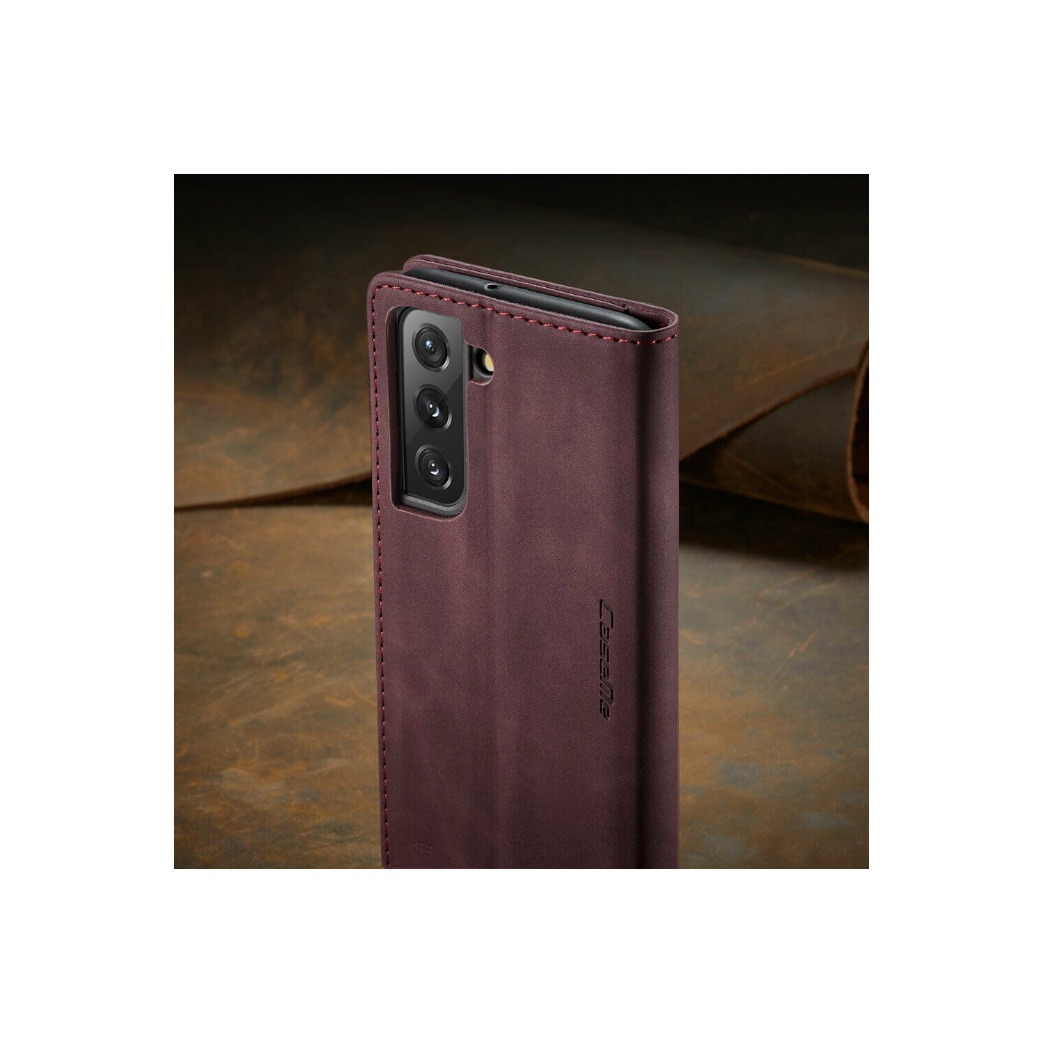CaseMe Coque pour Samsung Galaxi S22 étui portefeuille en cuir au design classique avec fente pour carte et fermeture magnétique -Rouge