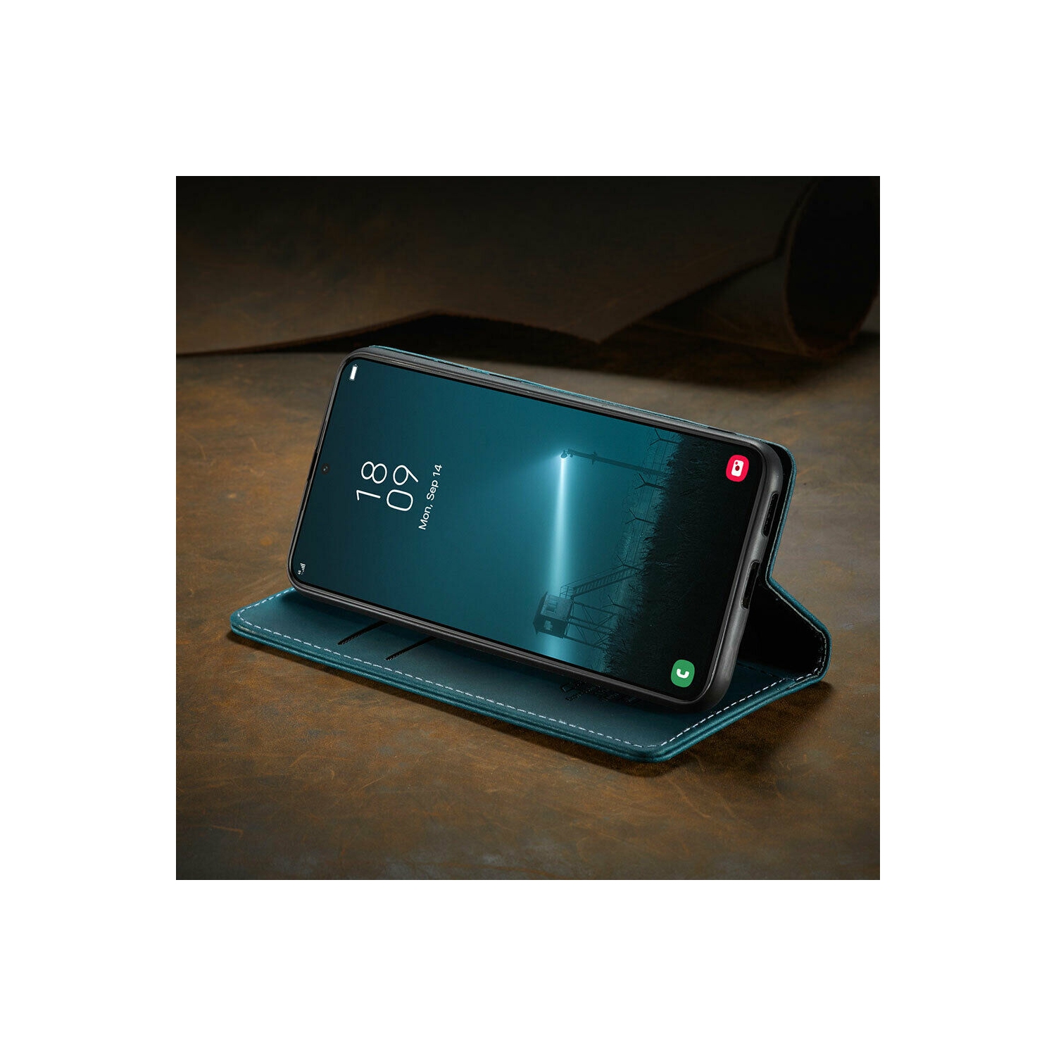 CaseMe Coque pour Samsung Galaxi S22 PLUS étui portefeuille en cuir au design classique avec fente pour carte et fermeture magnétique -Cyan