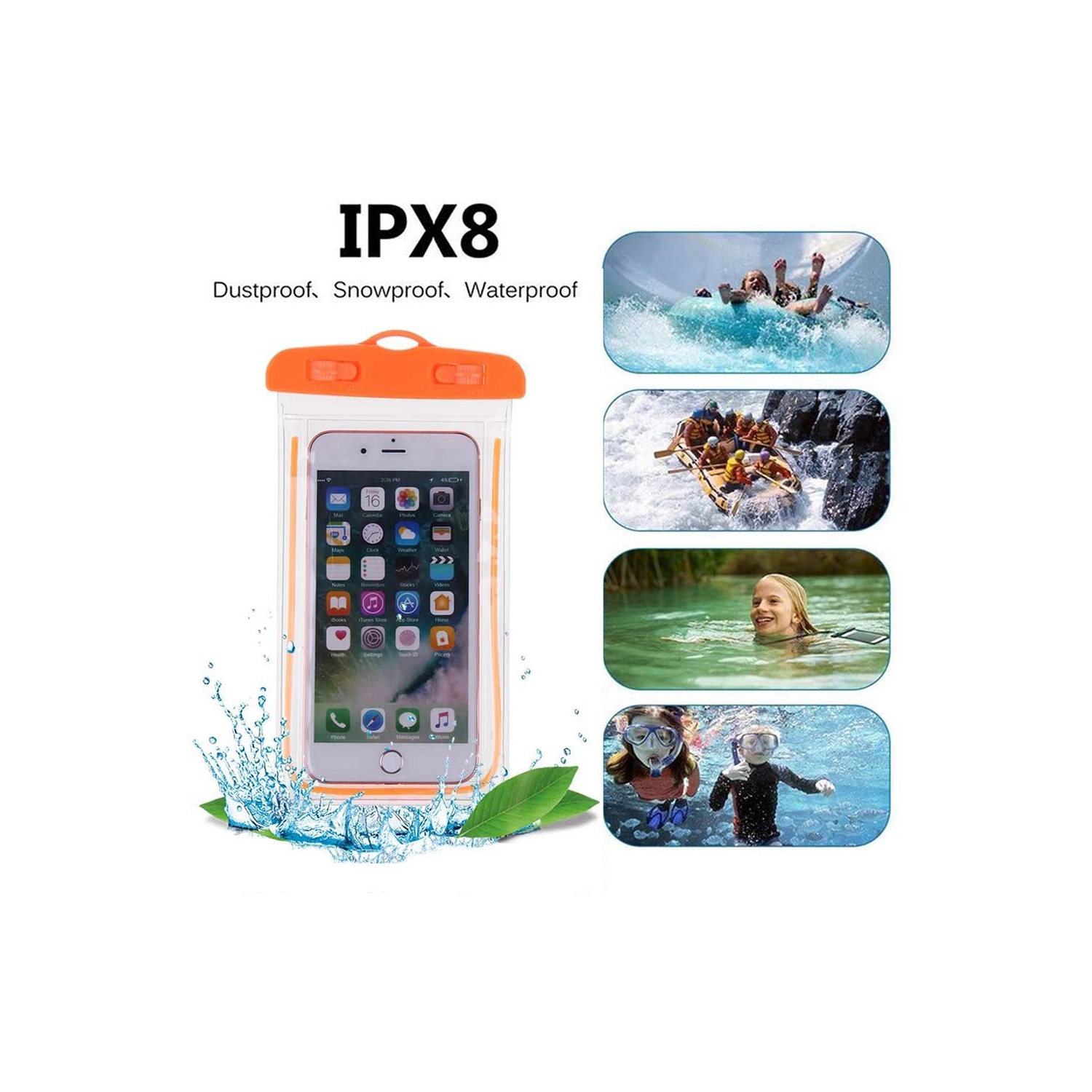 Waterproof Phone Pouch Universal Waterproof Case Dry Bag for iPhone Samsung Google Underwater Phone Protector - Orange