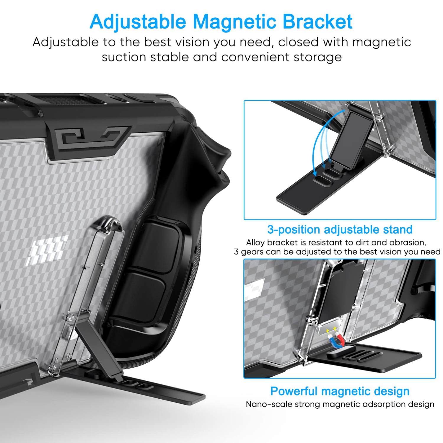 Protective Case Stand for Valve Steam Deck with 2 Screen Protectors, TPU+PC Protector Cover Kickstand Accessories Kit with Glass Film for Steam Deck,