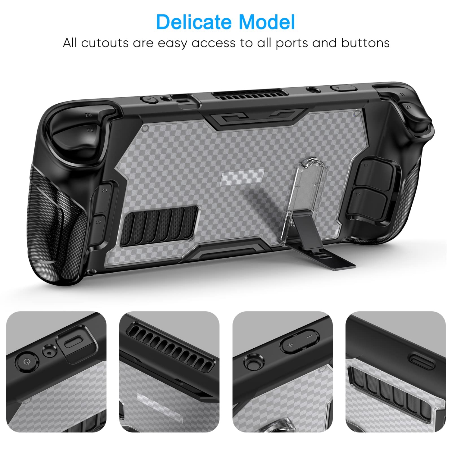 Protective Case Stand for Valve Steam Deck with 2 Screen Protectors, TPU+PC Protector Cover Kickstand Accessories Kit with Glass Film for Steam Deck,