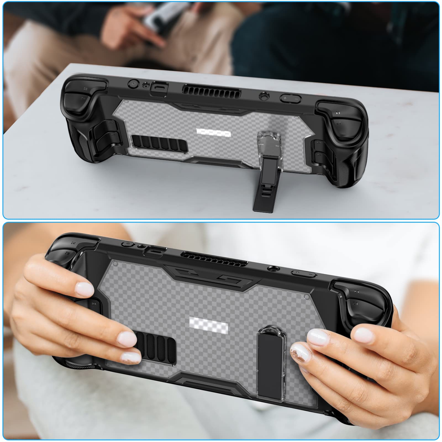 Protective Case Stand for Valve Steam Deck with 2 Screen Protectors, TPU+PC Protector Cover Kickstand Accessories Kit with Glass Film for Steam Deck,