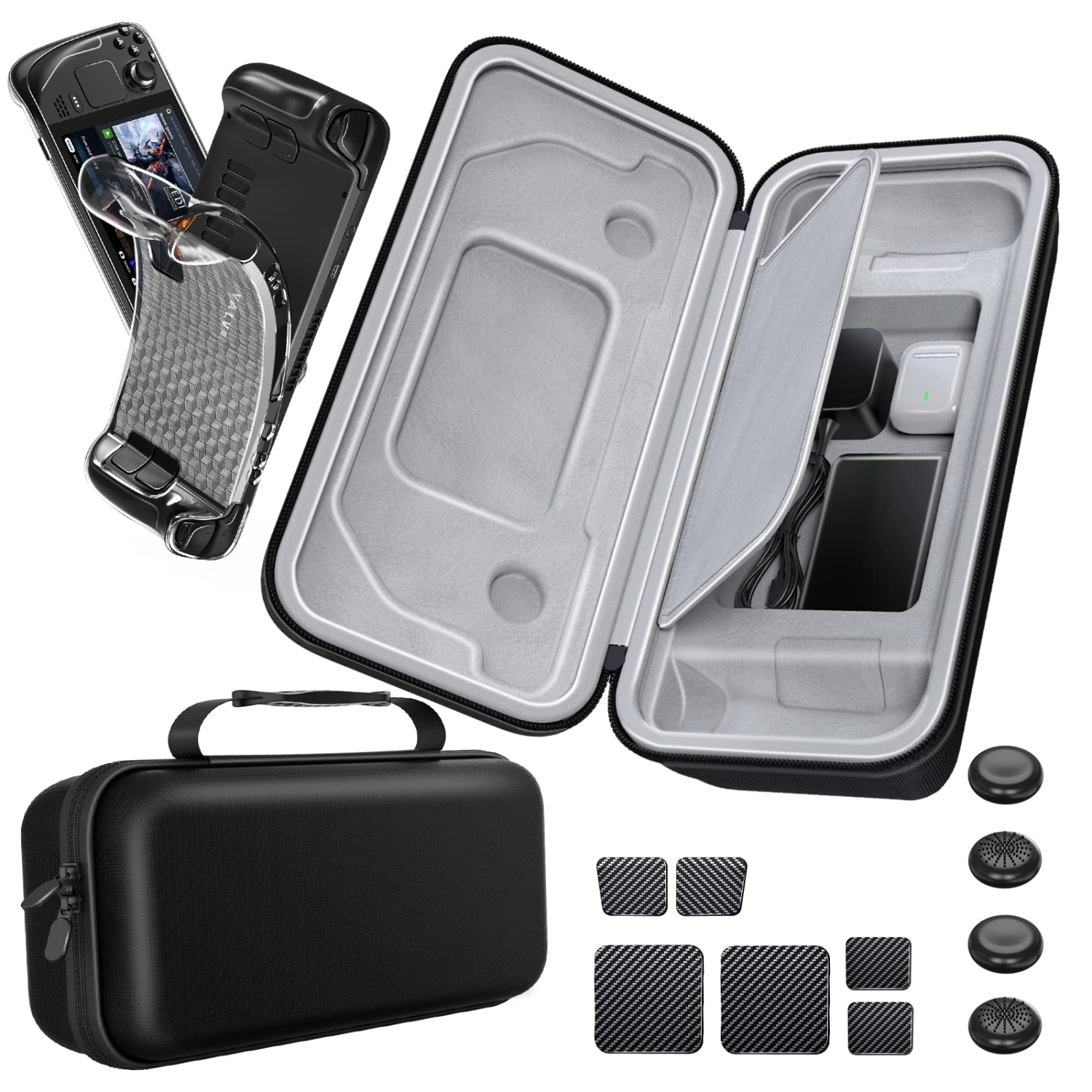 Steam Deck Carrying Case Kit with Steam Deck Case of TPU & 4 Silicone Thumb Grips Caps & 6 Touchpad Stickers Portable Steam Deck Accessories Bundle 12 in 1 for Storage Traveling Gi