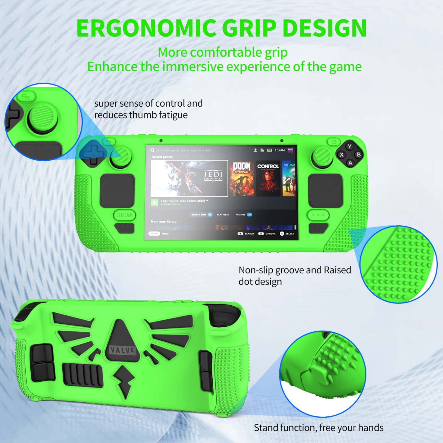 Protective Case for Steam Deck, Thickened Silicone Cover with 4 Rocker Caps, Features Thick Silicone Full Protection, Shock Absorption and Scratch