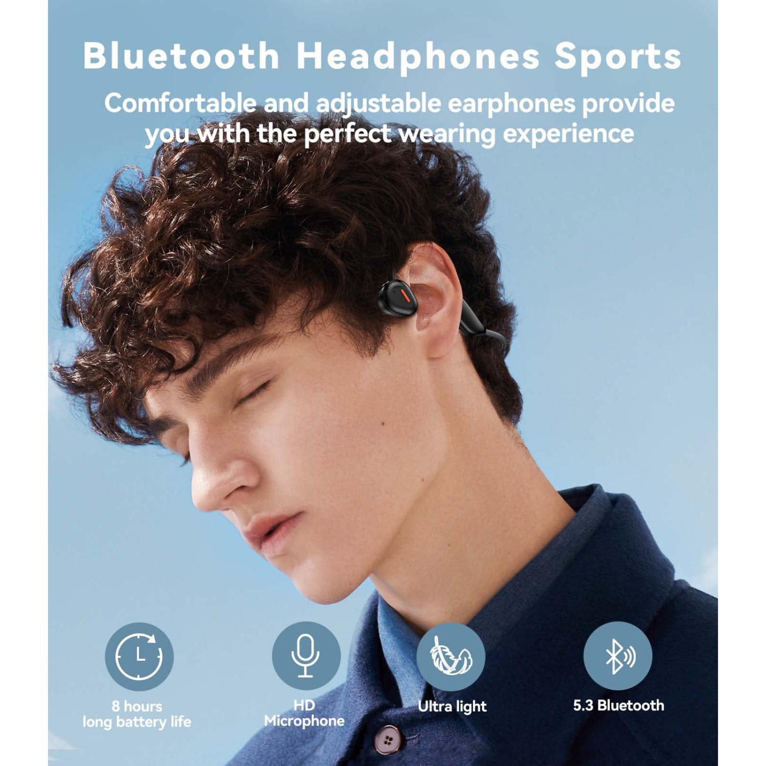 Open Ear Headphones, Wireless Air Conduction Headphones with Mic, Sport Headphones Bluetooth 5.3 IPX6 Waterproof Music Call-answering Lightweight for