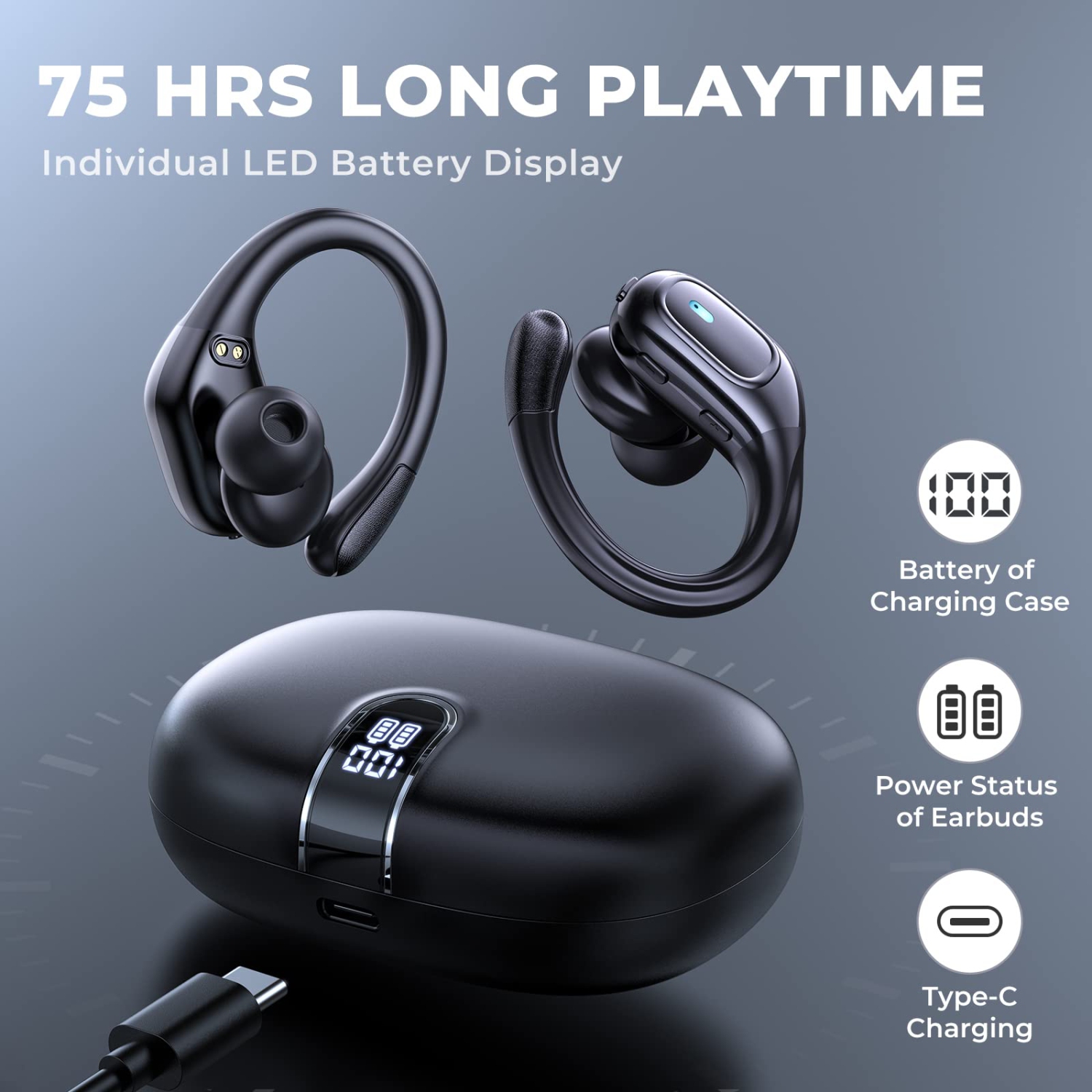 Wireless Earbuds,Ture Wireless Bluetooth 5.3 Earbuds,75H Playtime IPX7 Waterproof Headphones with Charging Case & CVC 8.0 Noise Cancelling Mic in-Ear