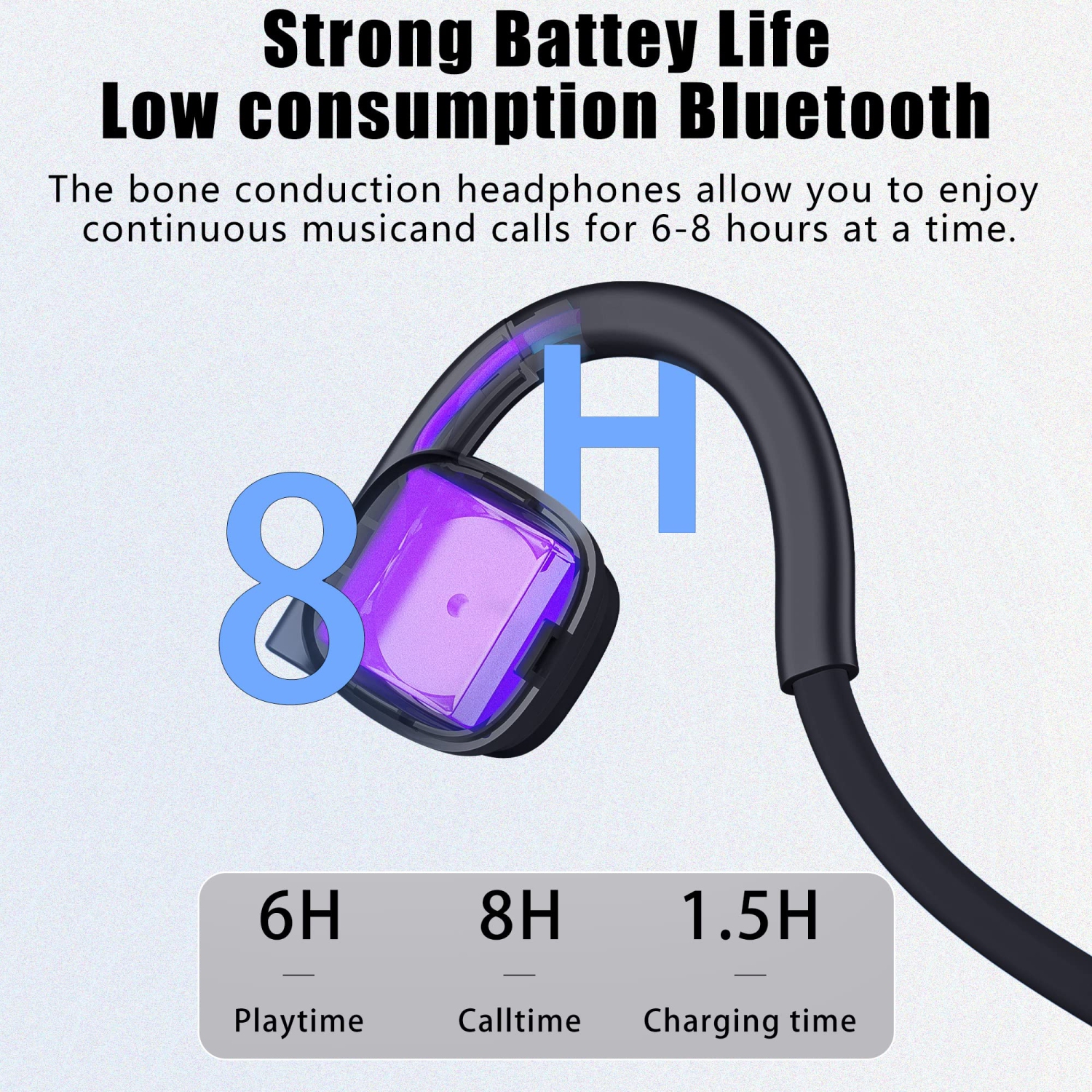 Bone Conduction Headphones Wireless Bluetooth 5.3 Open-Ear Headphones with Mic, Up to 8 Hours Playtime, IPX6 Waterproof Headset Sport Earphones for