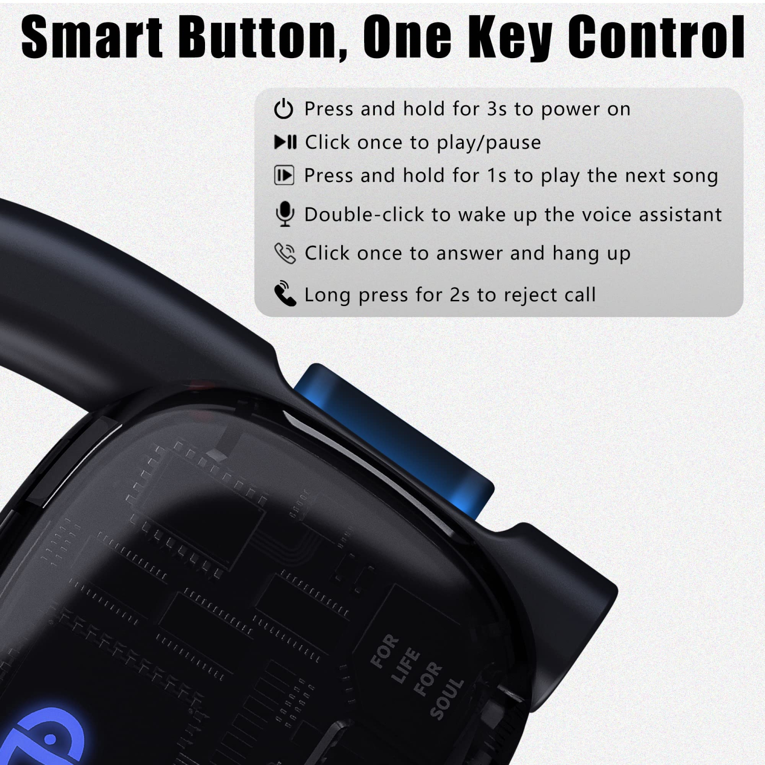 Bone Conduction Headphones Wireless Bluetooth 5.3 Open-Ear Headphones with Mic, Up to 8 Hours Playtime, IPX6 Waterproof Headset Sport Earphones for