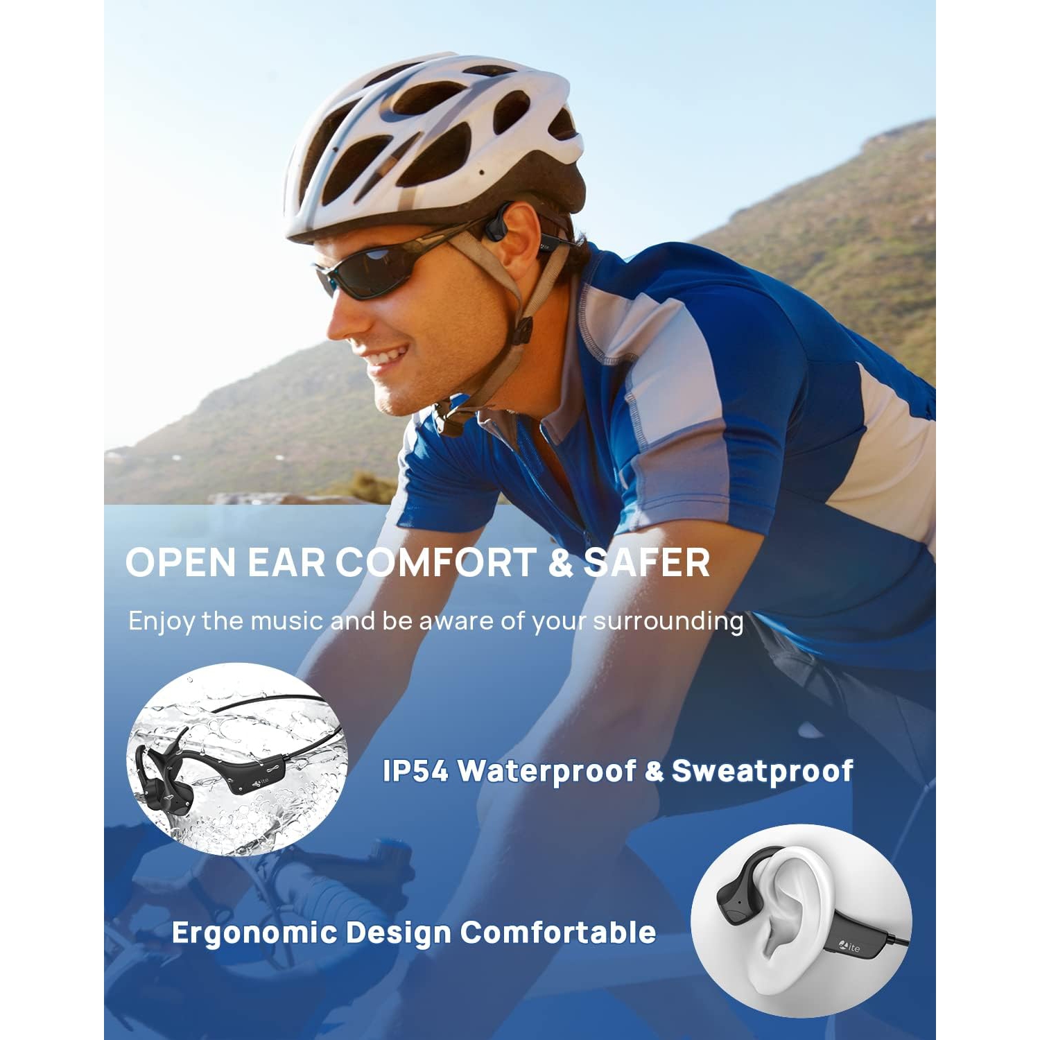 Écouteurs sans fil Bluetooth 5,2 à conduction osseuse, micro intégré, casque sport IP54 résistant à la sueur pour la course et le vélo - Noir