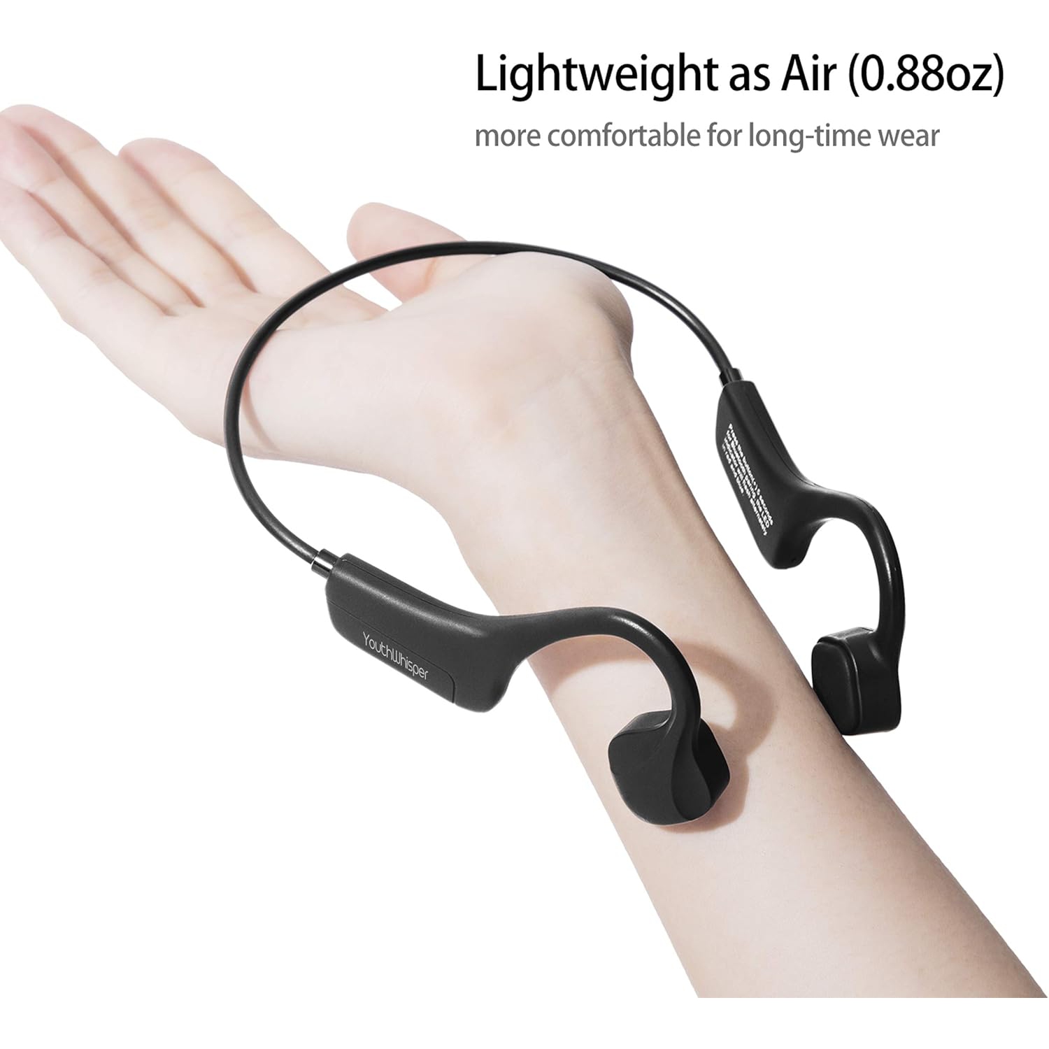 Écouteurs sans fil Bluetooth 5,2 à conduction osseuse, micro intégré, casque sport IP54 résistant à la sueur pour la course et le vélo - Noir