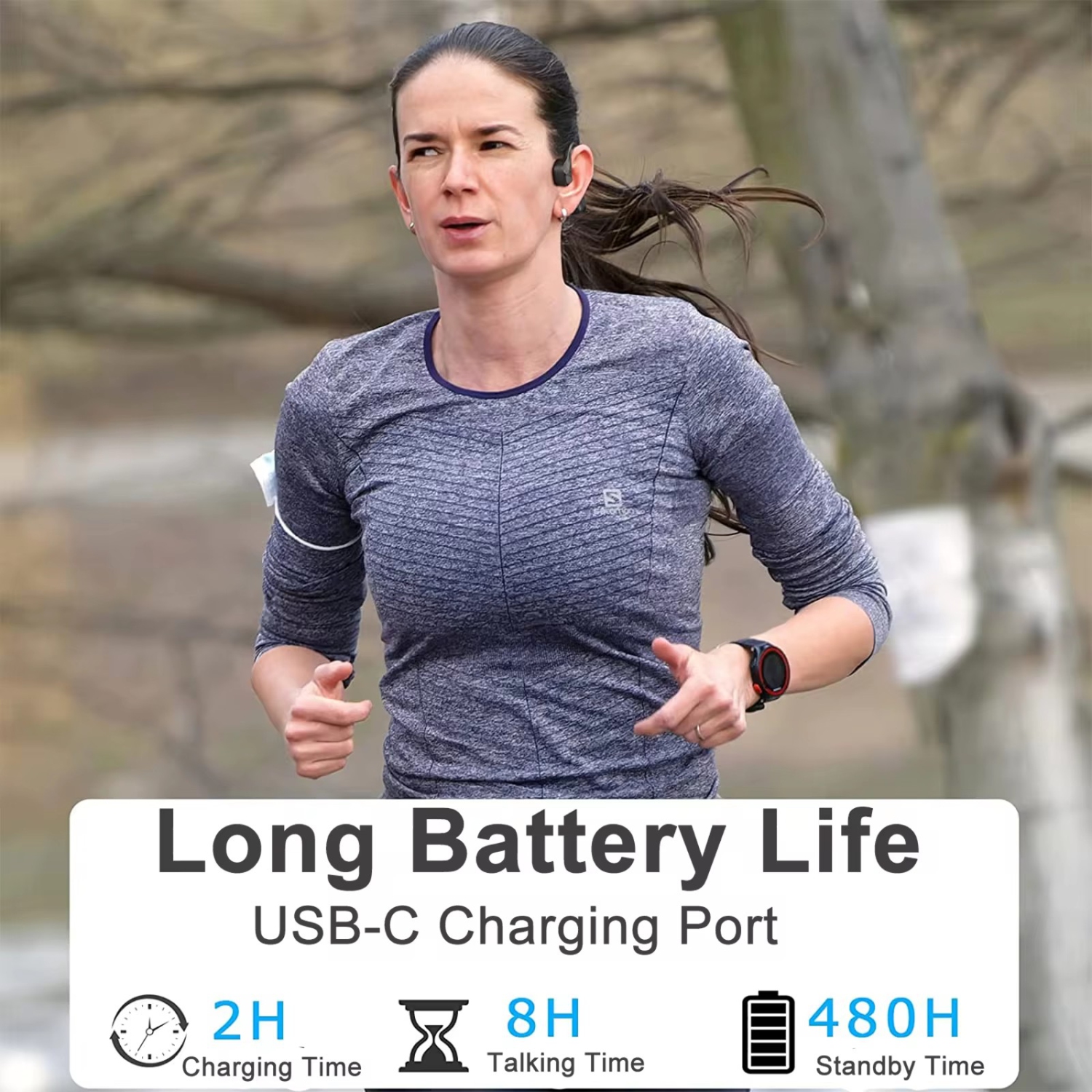 Écouteurs sans fil Bluetooth 5,2 à conduction osseuse, micro intégré, casque sport IP54 résistant à la sueur pour la course et le vélo - Noir