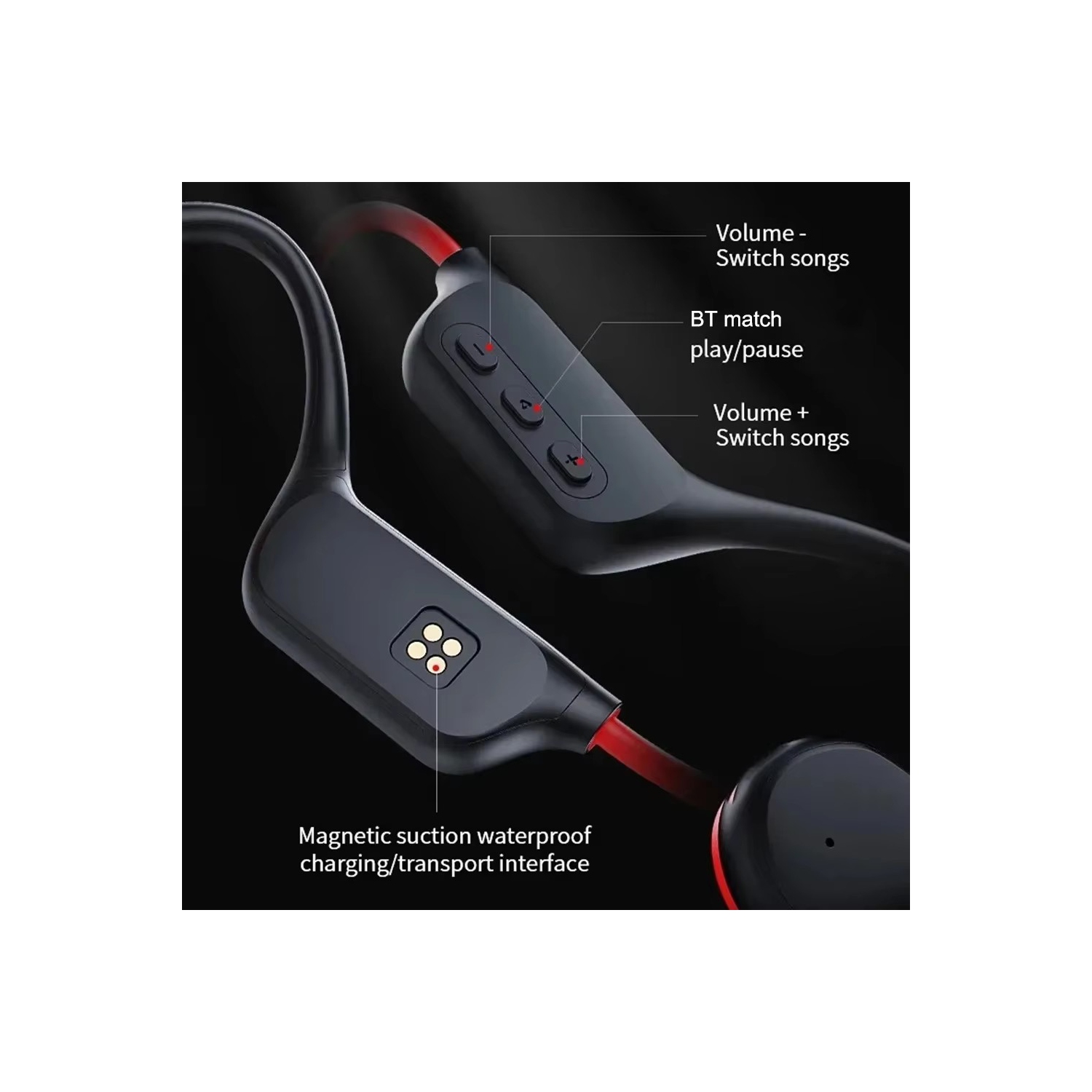 Écouteurs bouton sans fil Bluetooth à conduction osseuse avec micro 32&nbsp;Go Carte SD Carte mémoire intégrée Écouteurs à suppression du bruit pour