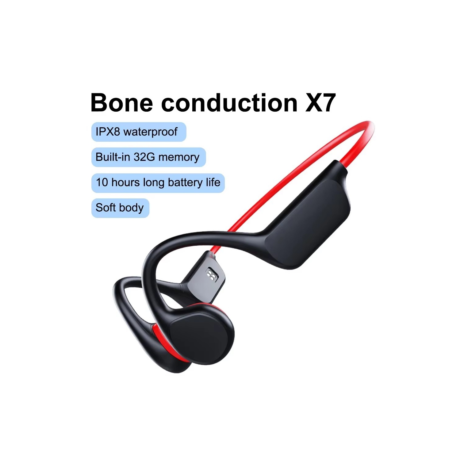 Écouteurs bouton sans fil Bluetooth à conduction osseuse avec micro 32&nbsp;Go Carte SD Carte mémoire intégrée Écouteurs à suppression du bruit pour