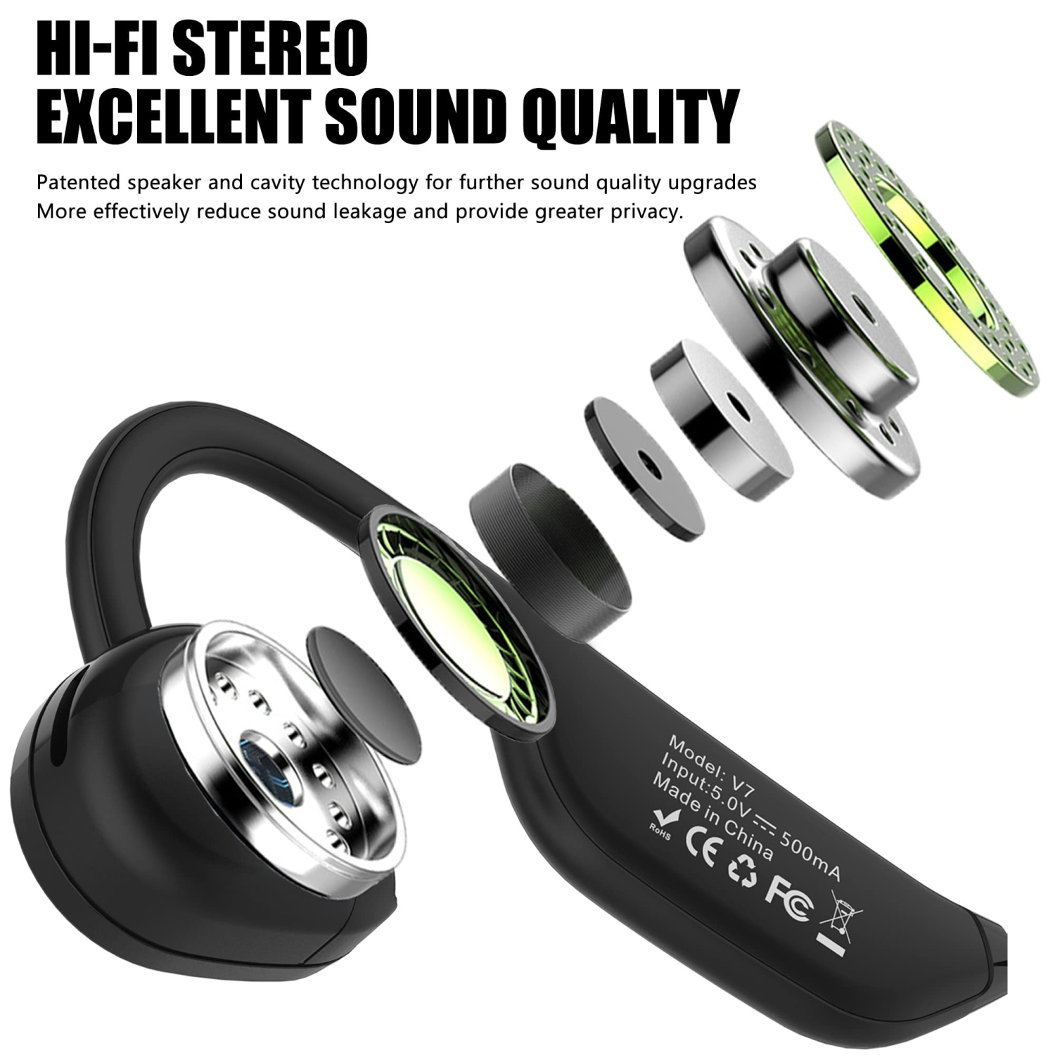 Open Ear Air Conduction Headphones, Wireless Earphones Bluetooth 5.3 Headset, Up to 10+ Hours Playtime Sports Headphones for