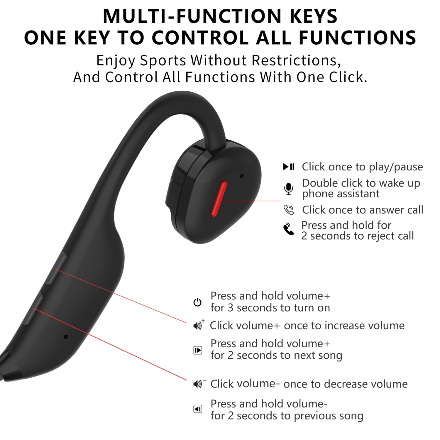 Open Ear Air Conduction Headphones, Wireless Earphones Bluetooth 5.3 Headset, Up to 10+ Hours Playtime Sports Headphones for