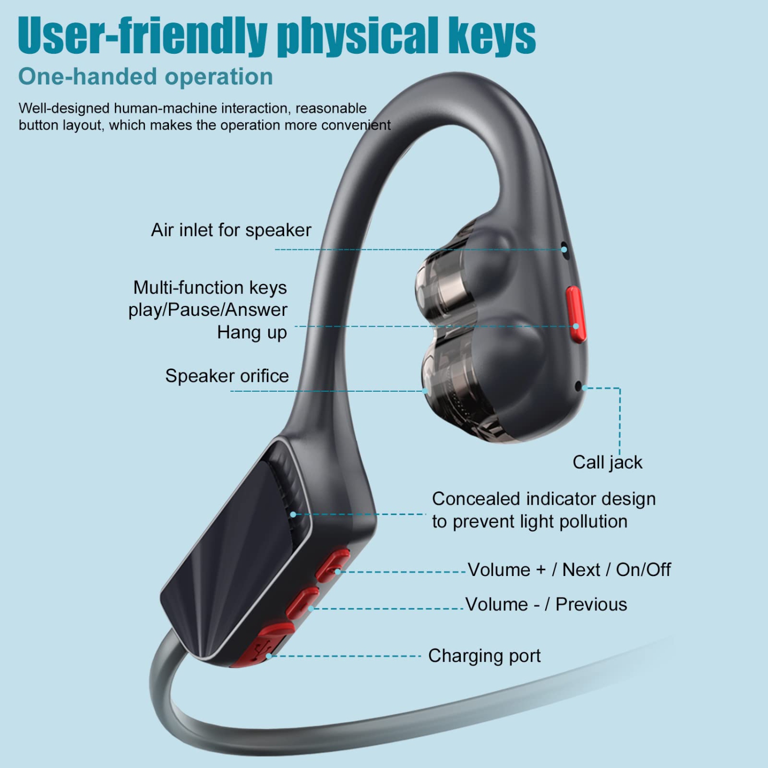 Air Conduction Headphones, Open Ear Wireless Bluetooth 5.3 Earphones with Mic, IPX6 Waterproof Sweatproof Lightweight Sports Headset for Running,