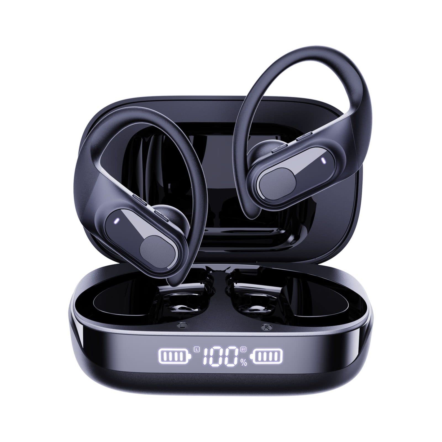 Wireless Earbuds 70Hrs Playtime Bluetooth 5.3 Earphones with Mic Wireless Charging Case LED Display Headphones IPX7 Waterproof Over Ear Earhooks Headset Sport Ear Buds Wireless Blu