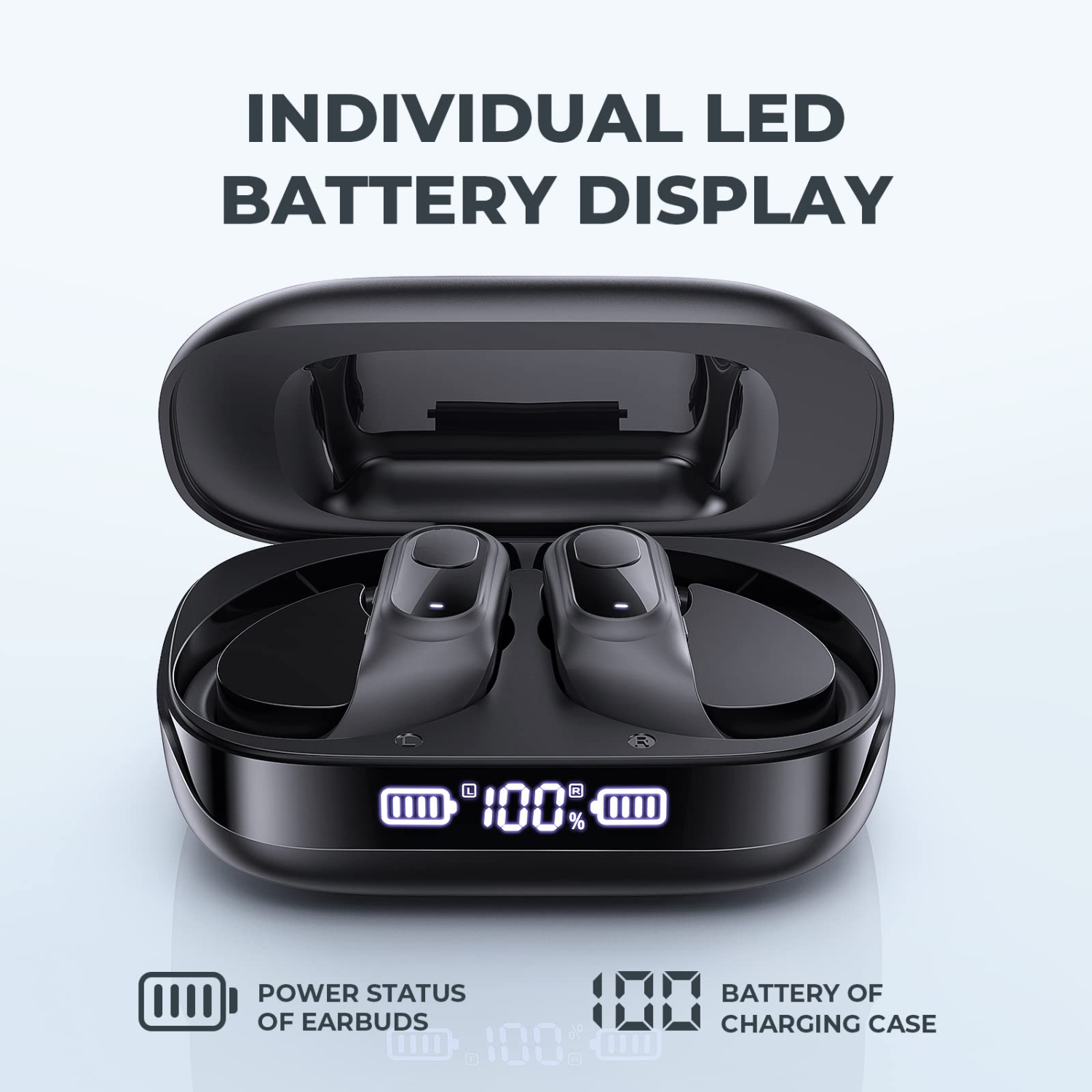 Wireless Earbuds 70Hrs Playtime Bluetooth 5.3 Earphones with Mic Wireless Charging Case LED Display Headphones IPX7 Waterproof Over Ear Earhooks