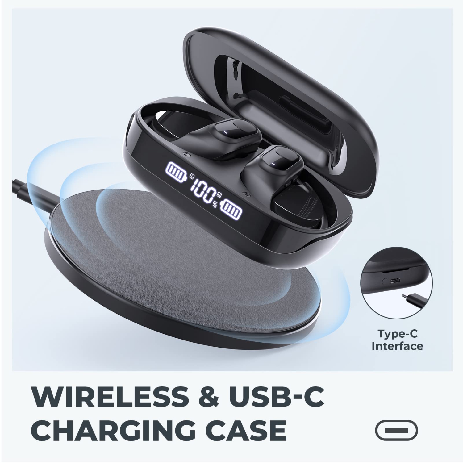 Wireless Earbuds 70Hrs Playtime Bluetooth 5.3 Earphones with Mic Wireless Charging Case LED Display Headphones IPX7 Waterproof Over Ear Earhooks
