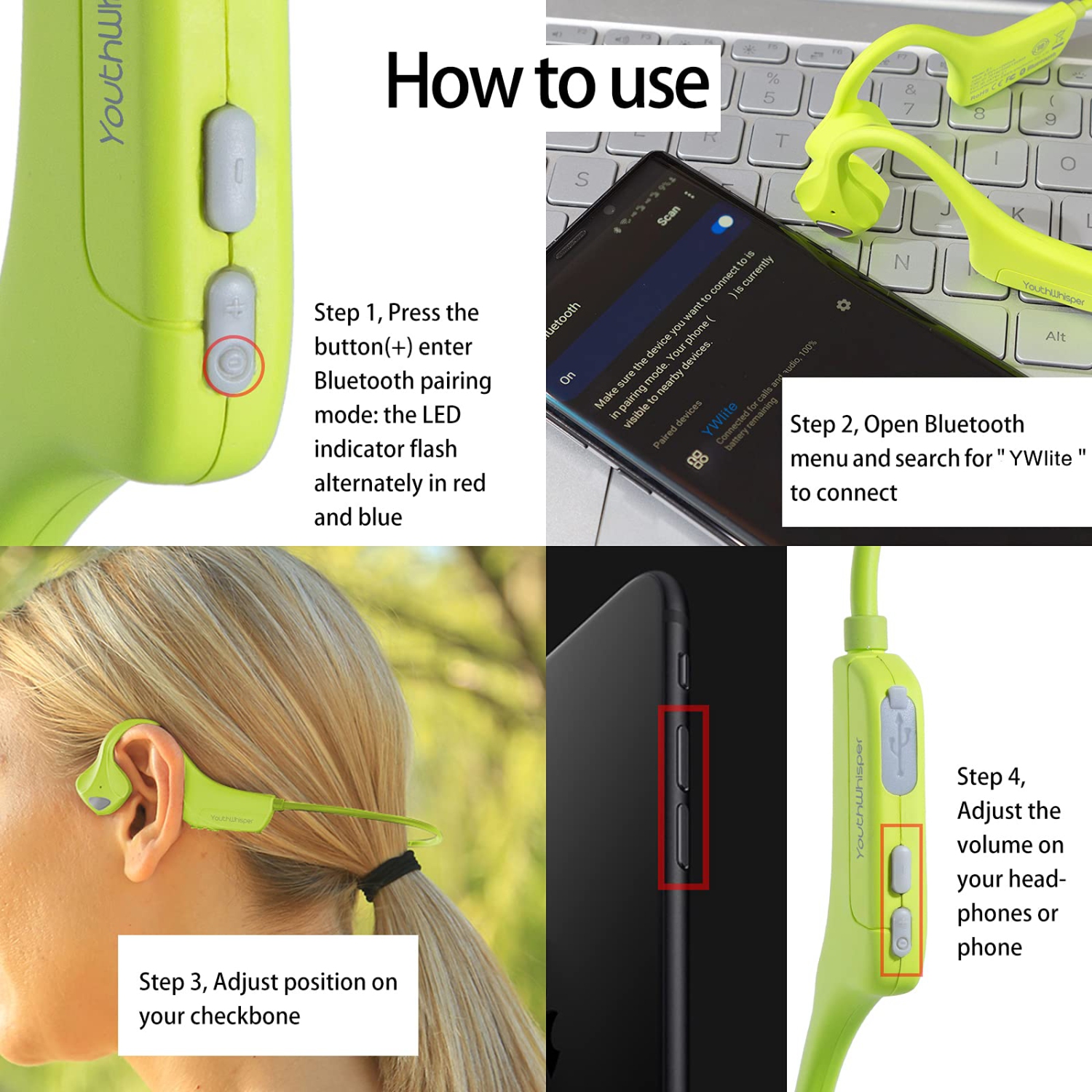 Bone Conduction Headphones Bluetooth with Mic, Open-Ear Wireless Earbuds Titanium Lightweight for Running Workout Hiking Driving Bicycling - Red