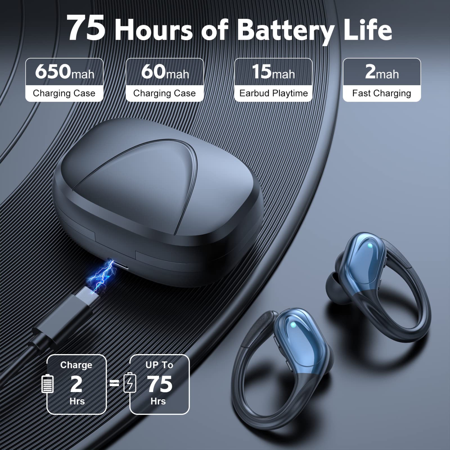 Wireless Earbuds, 75Hrs Playtime Bluetooth 5.1 Headphones, True Wireless Earphones with Digital Display & CVC 8.0 Noise Cancelling, Waterproof