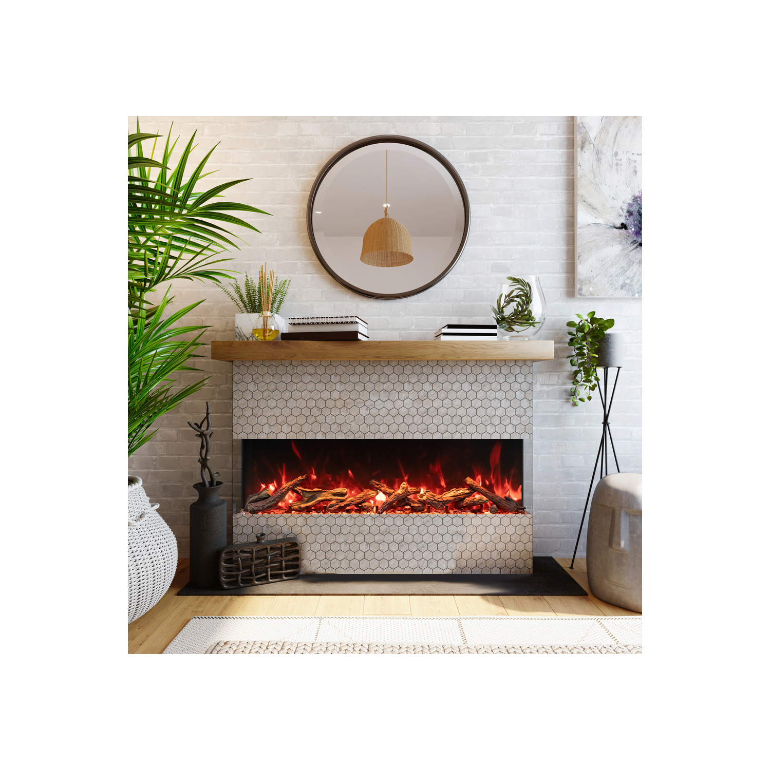 Le foyer électrique de 45 po Bespoke de TruView est offert avec 3 verre à foyer et le choix d'un ensemble multimédia de conception.