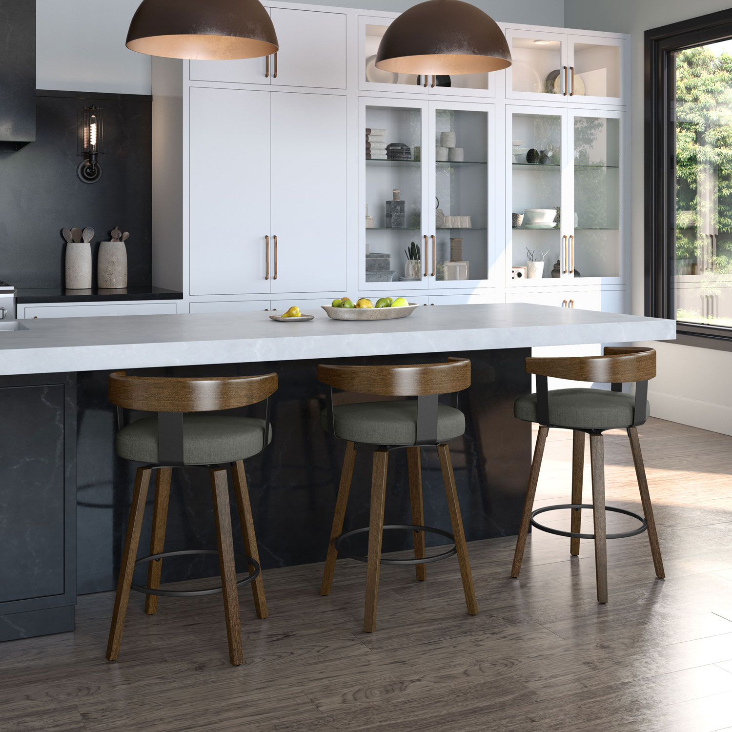 Cohen Contemporary Counter Height Barstool - Charcoal Grey/Brown