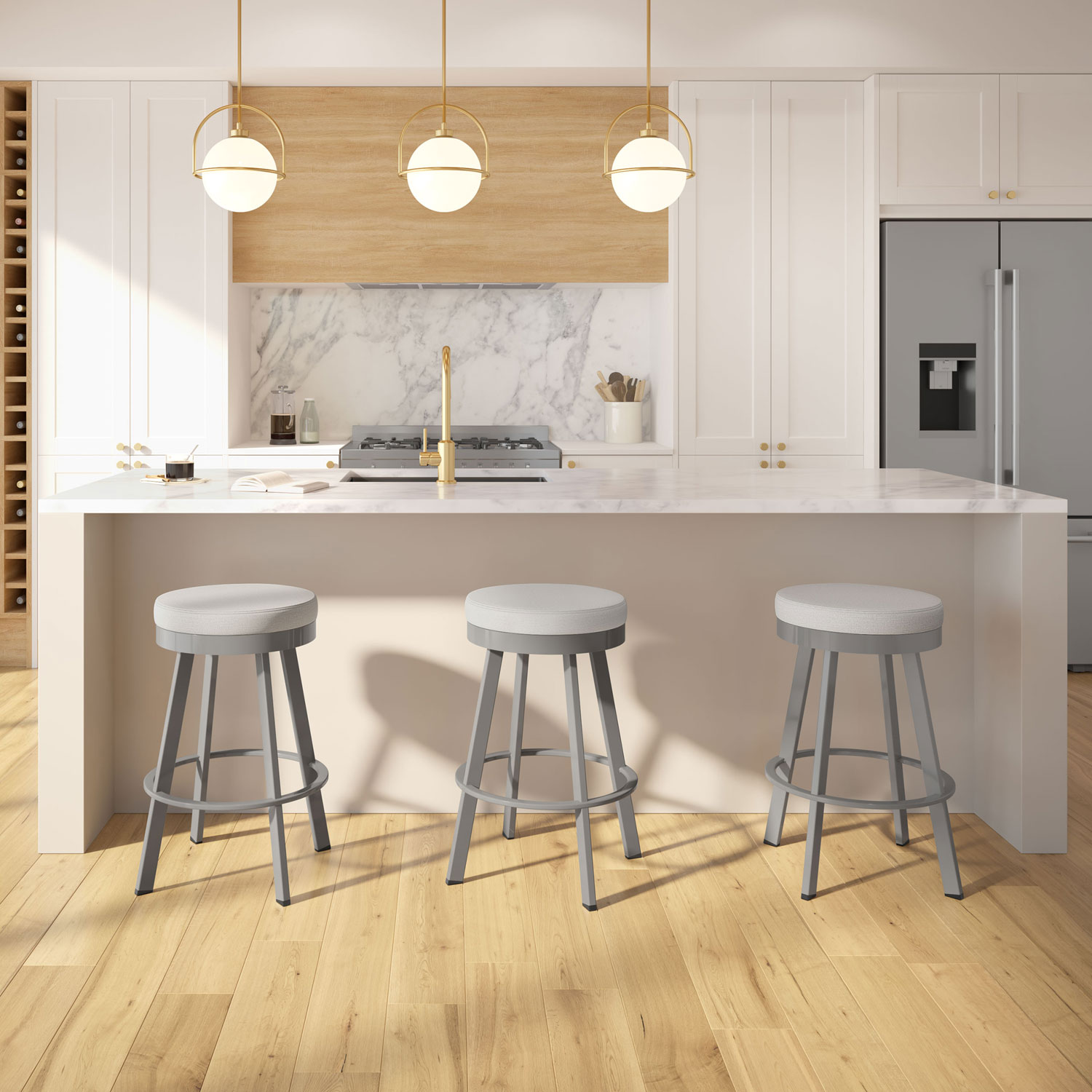 Swice Modern Polyester Bar Height Barstool - Light Grey/Metallic Grey