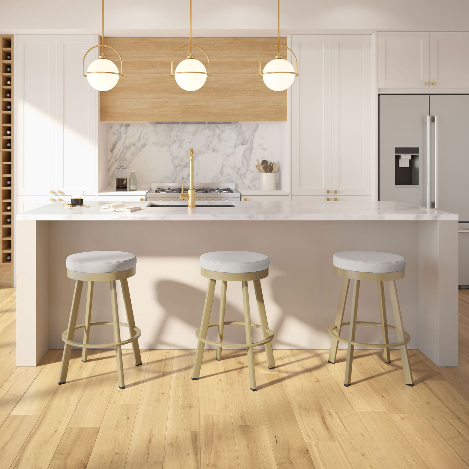 Swice Modern Polyester Counter Height Barstool - Light Grey/Golden