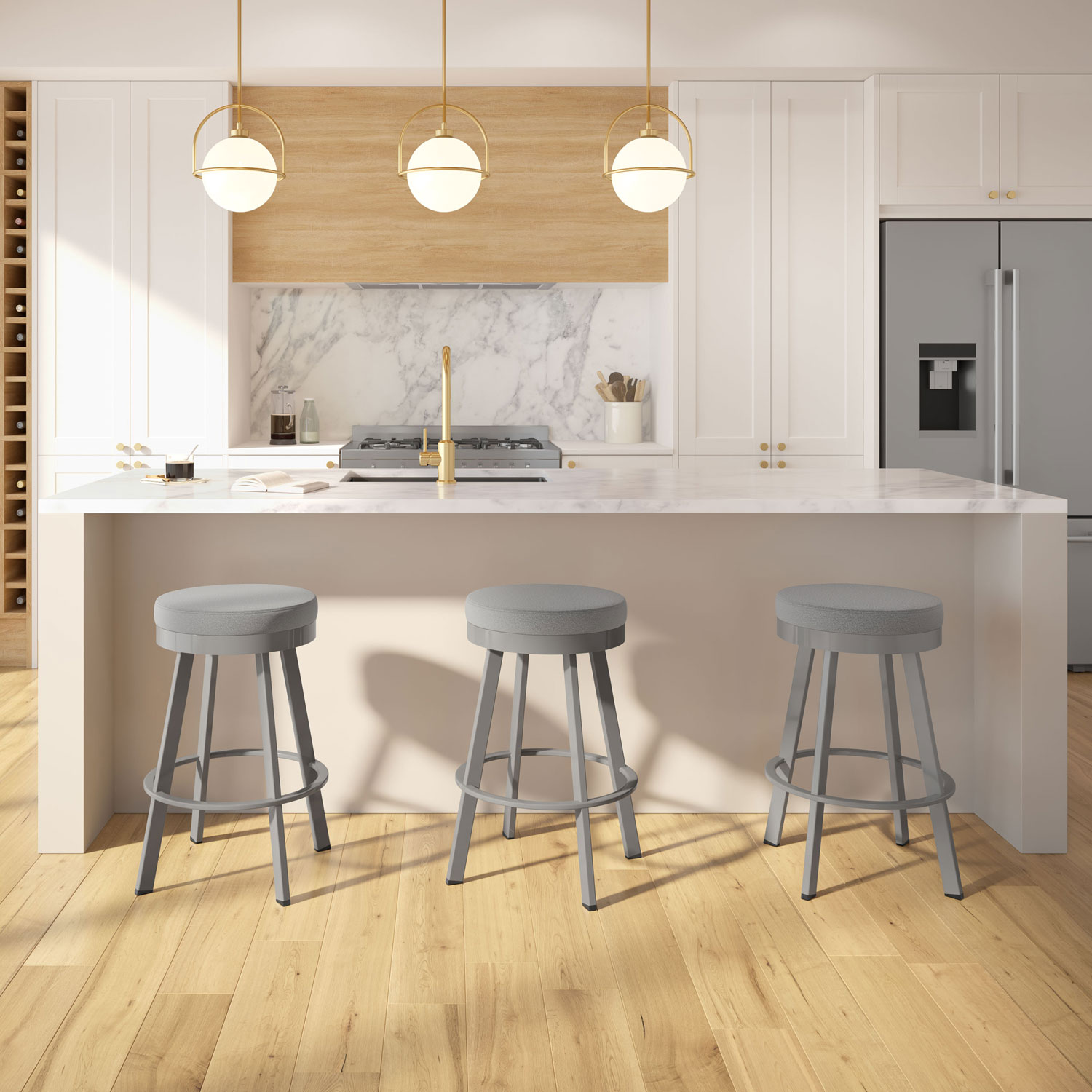 Swice Modern Polyester Bar Height Barstool - Grey/Metallic Grey