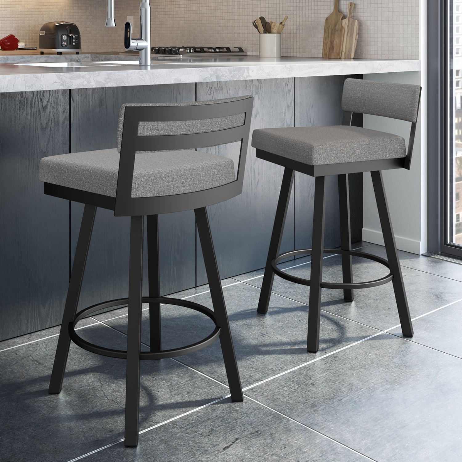 Travis Contemporary Counter Height Barstool - Silver Grey/Black