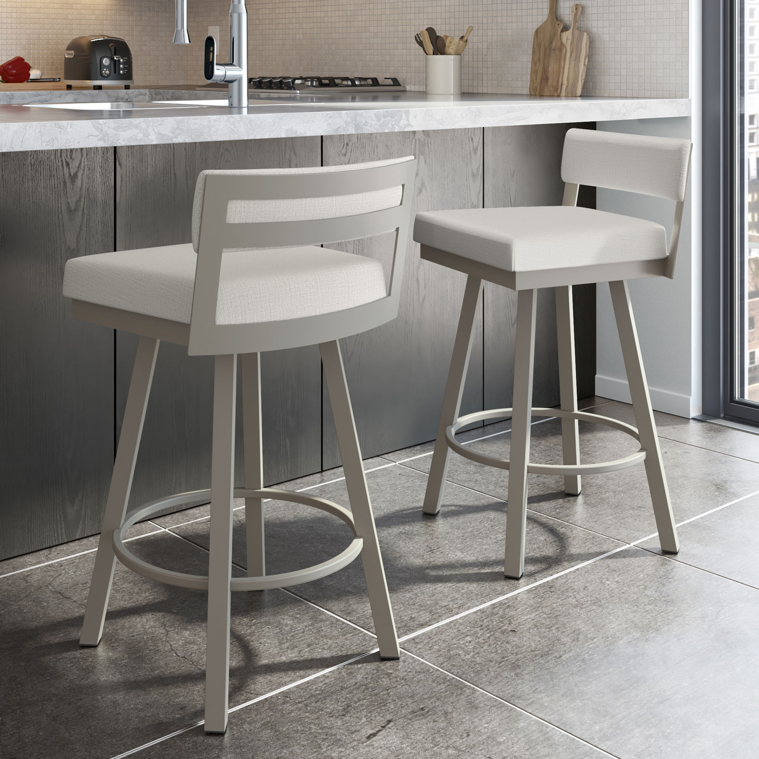 Tabouret de bar contemporain à hauteur de comptoir Travis - Beige-gris/Gris