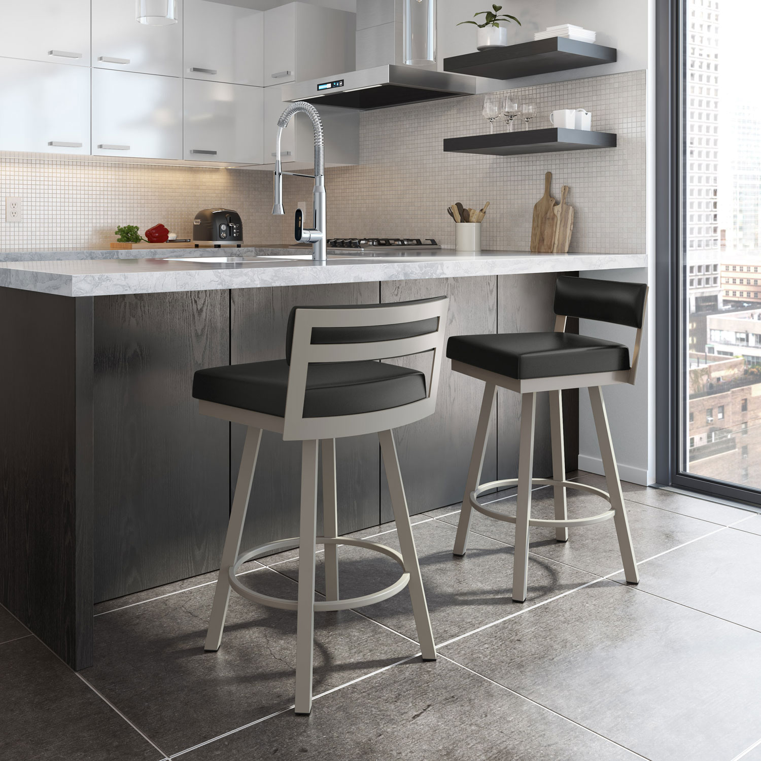 Tabouret de bar contemporain à hauteur de comptoir Travis - Noir/Gris