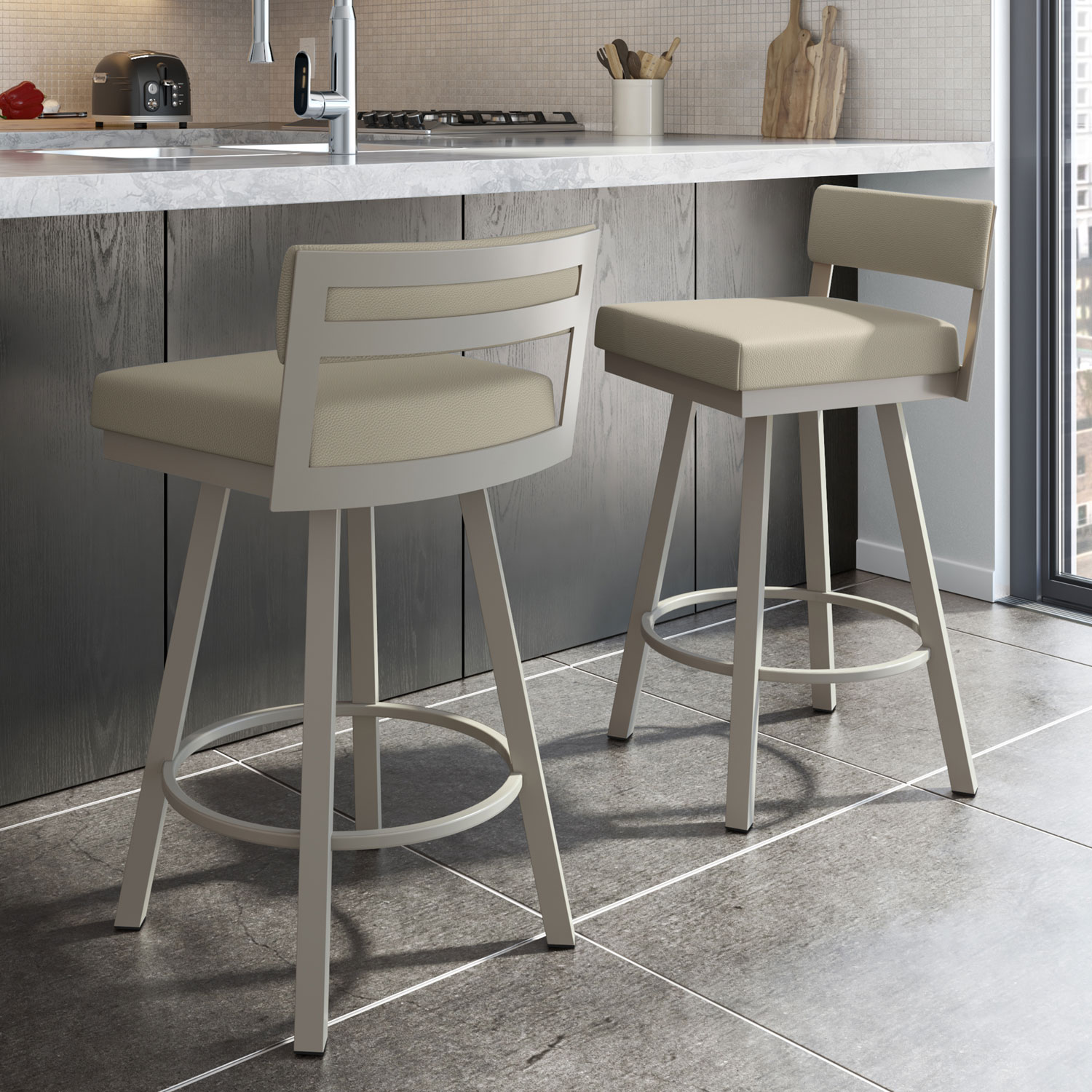 Travis Contemporary Counter Height Barstool - Greige/Grey