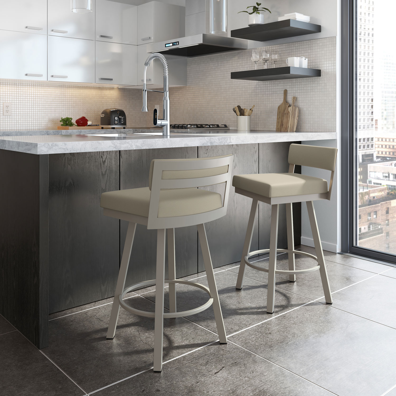 Travis Contemporary Counter Height Barstool - Greige/Grey