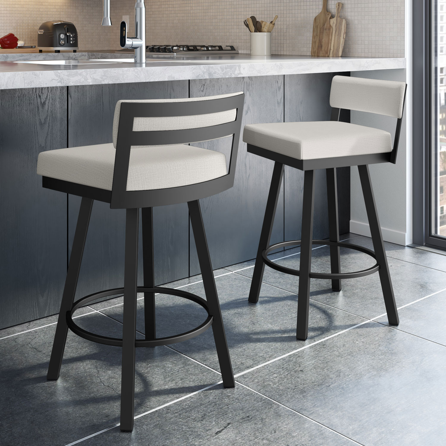 Tabouret de bar contemporain à hauteur de bar Travis - Beige-gris/Noir