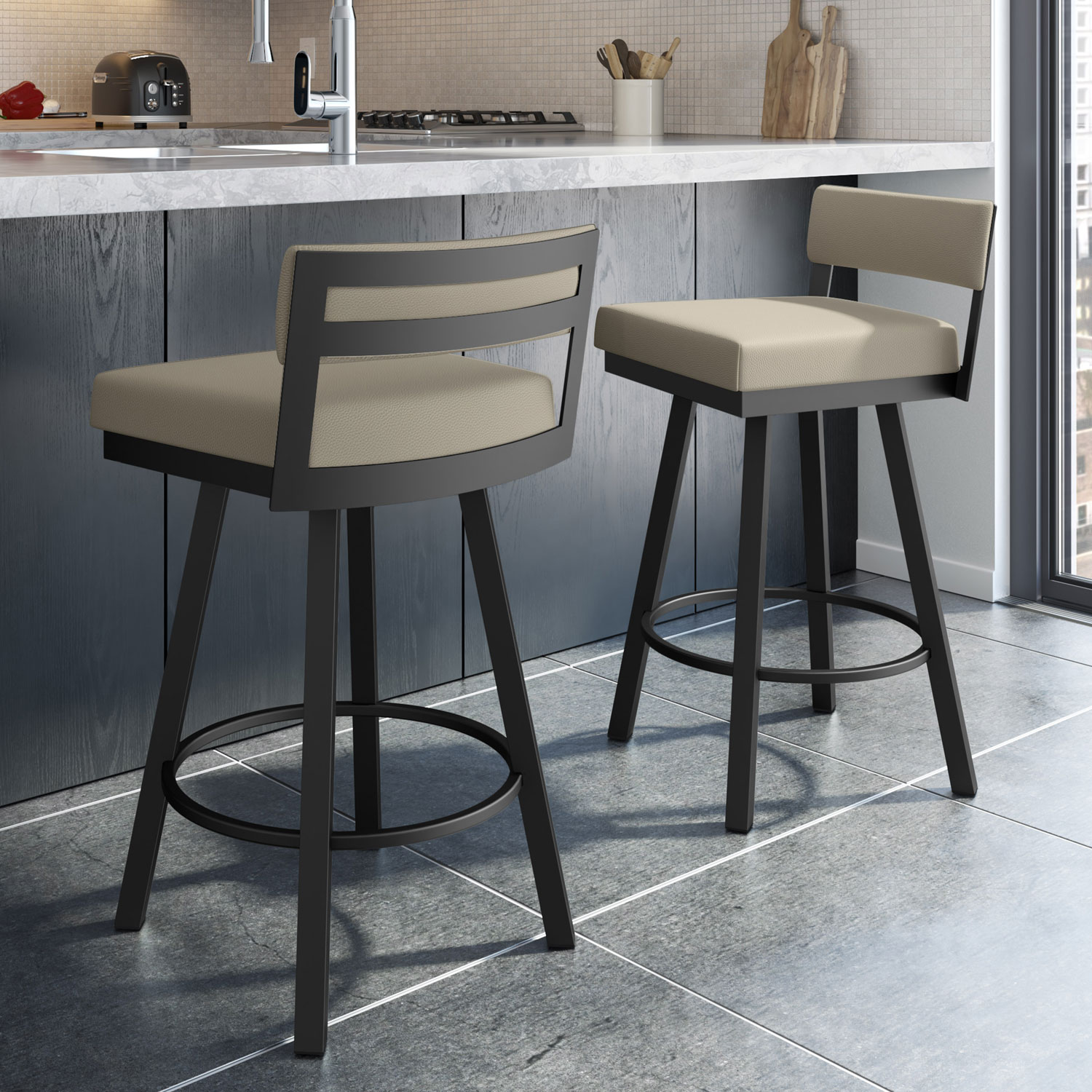 Travis Contemporary Bar Height Barstool - Greige/Black