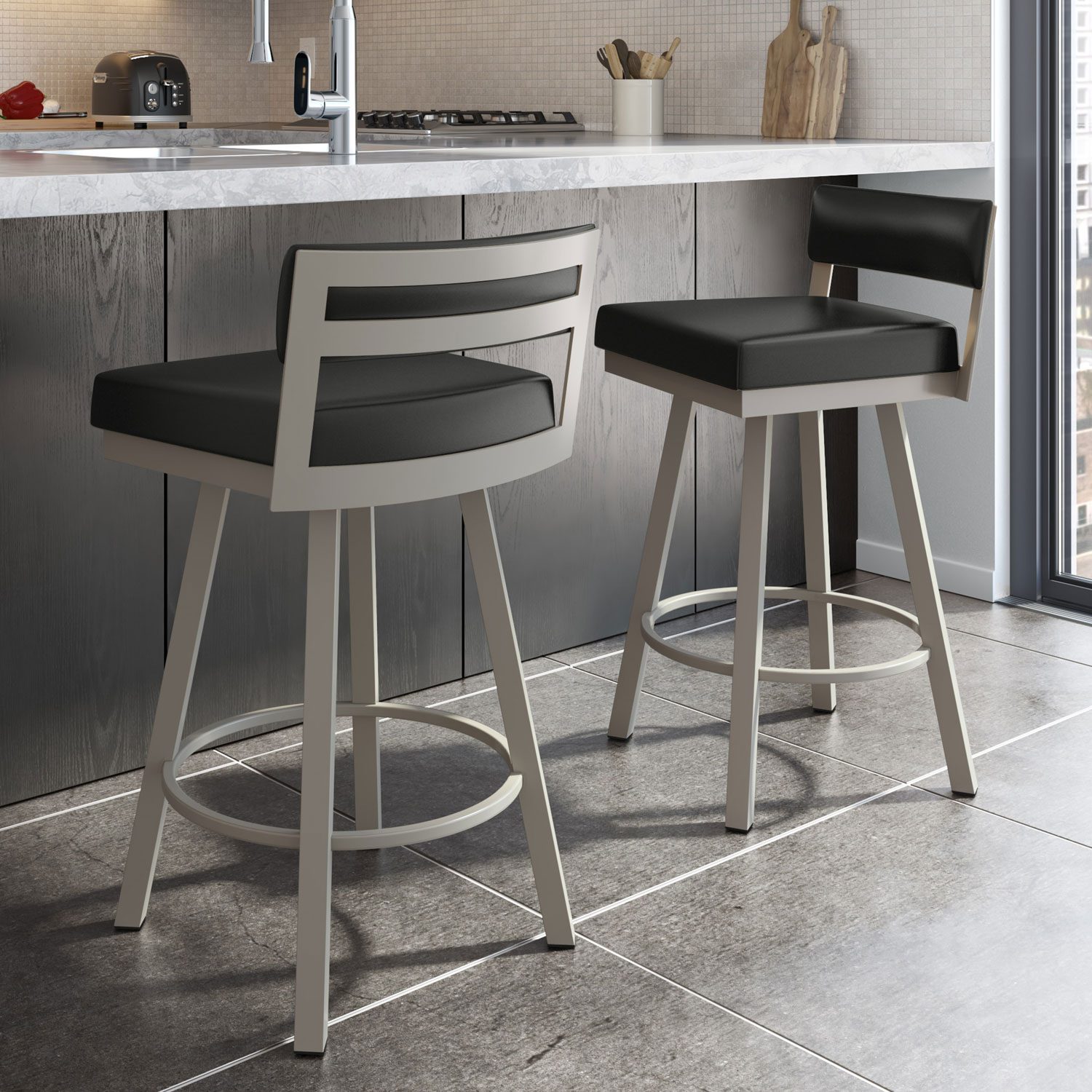 Travis Contemporary Bar Height Barstool - Black/Grey