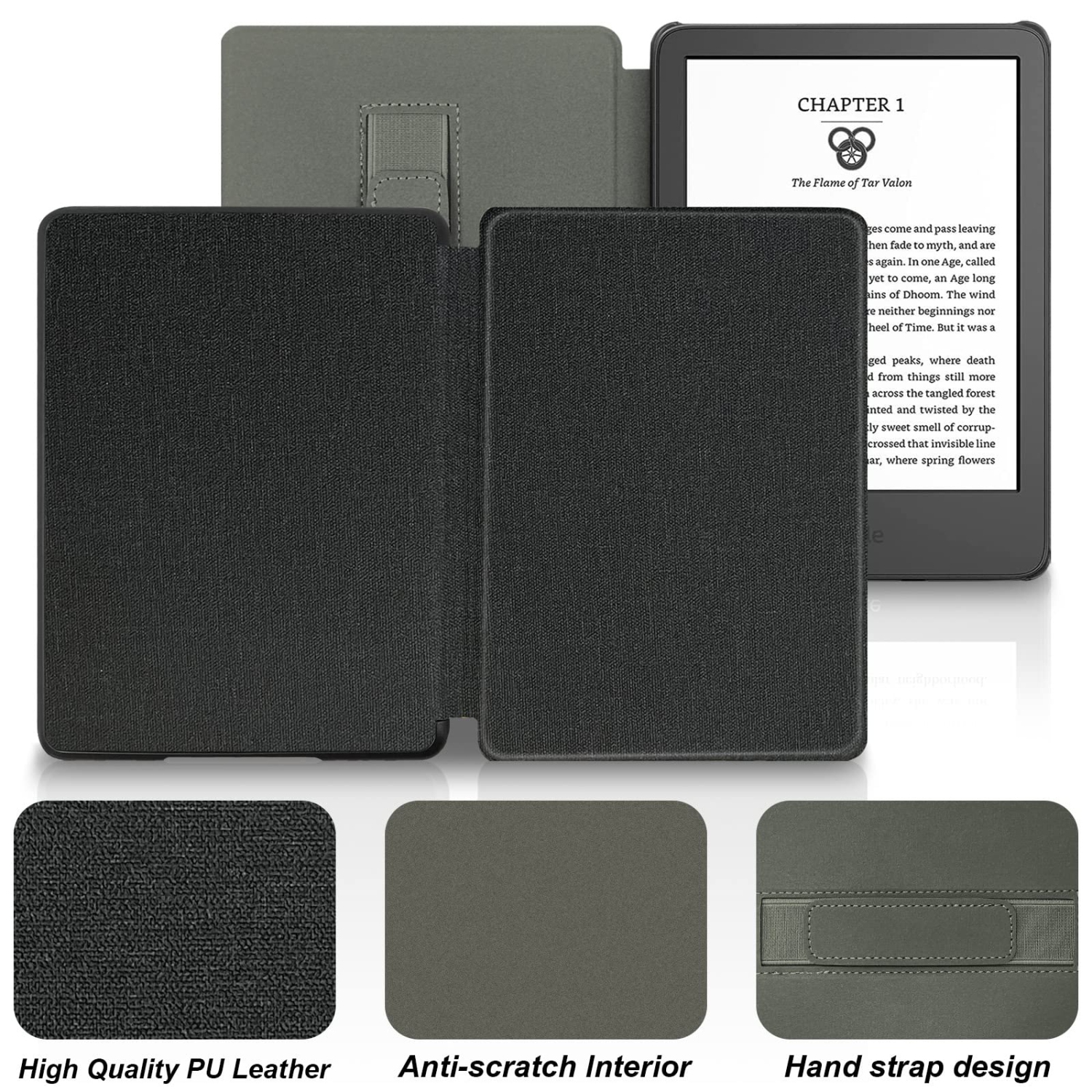 Case Fits 6" All-New Kindle,Premium Lightweight Book Cover with Auto Wake/Sleep for 11th Generation-2022 Release (Pure Black)