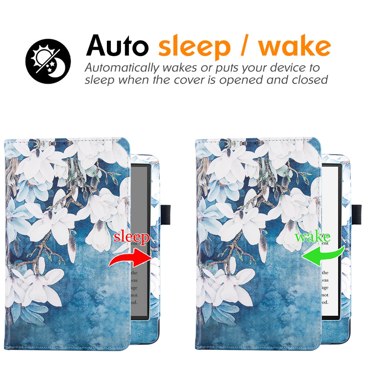 Stand Case for Kindle Paperwhite 11th Generation and Kindle Paperwhite Signature Edition - PU Leather Sleeve Cover with Hand Strap/Auto Sleep/Wake