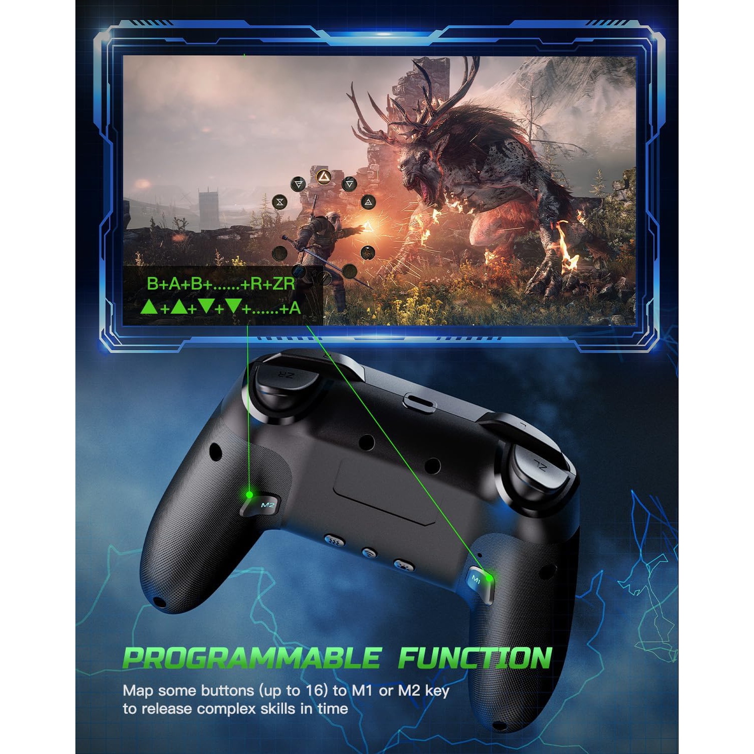 Switch Pro Controller, Wireless Switch Controller Compatible with Nintendo Switch/Lite/ OLED,Pro Controller Switch with Adjustable LED