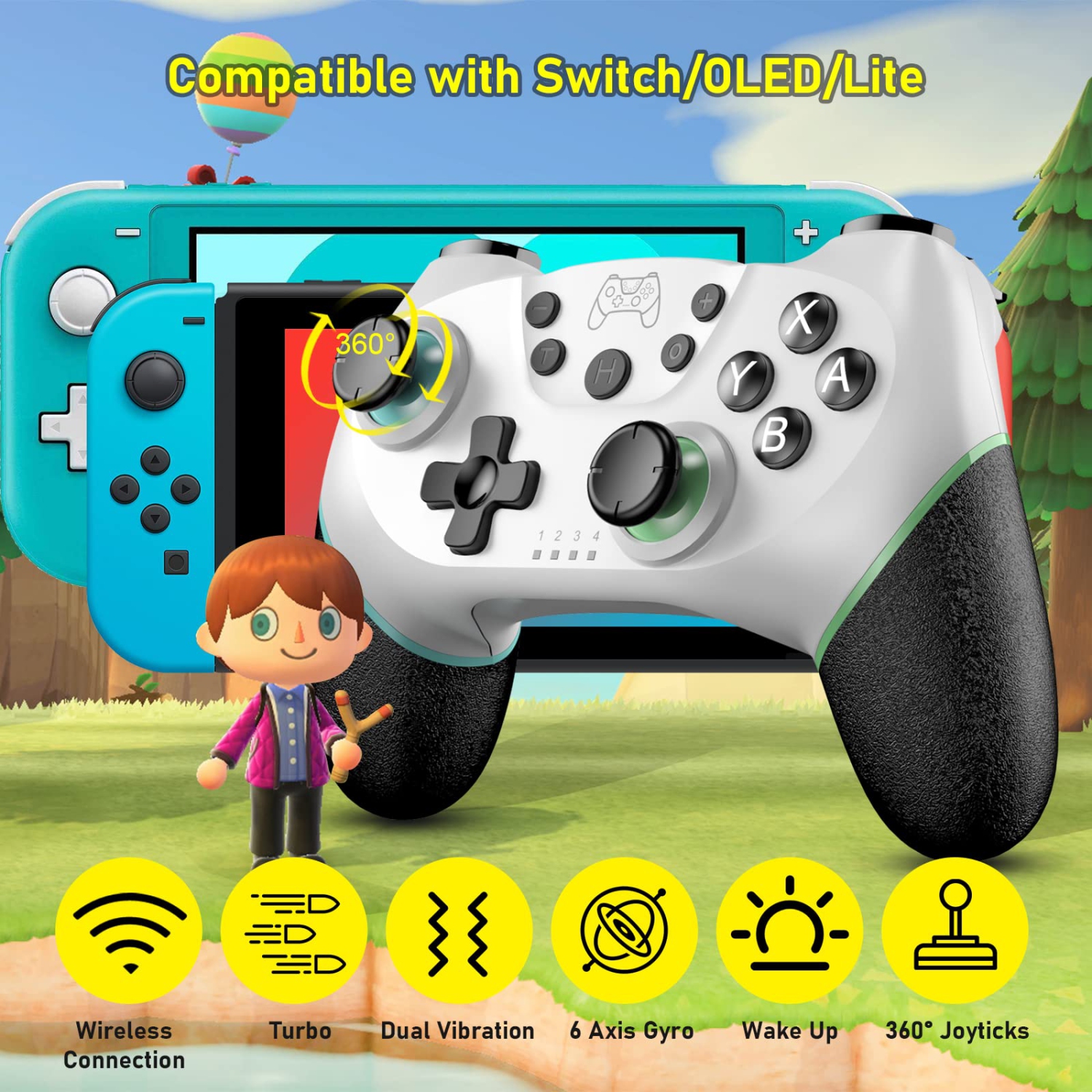 Wireless Switch Controller for Nintendo, Switch Pro Controller Compatible with Nintendo Switch/OLED/Lite, Switch Remote Gamepad with Joystick/Gyro &